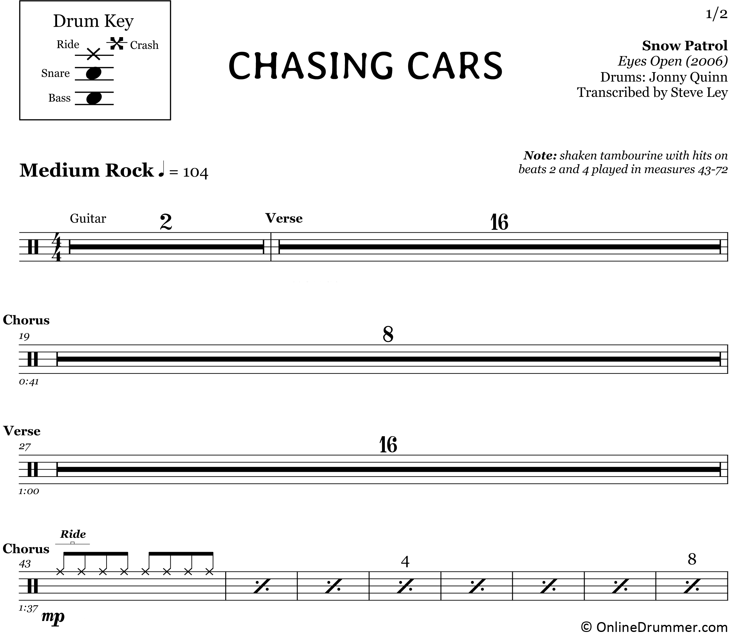 Chasing Cars - Snow Patrol - Drum Sheet Music - Image 3