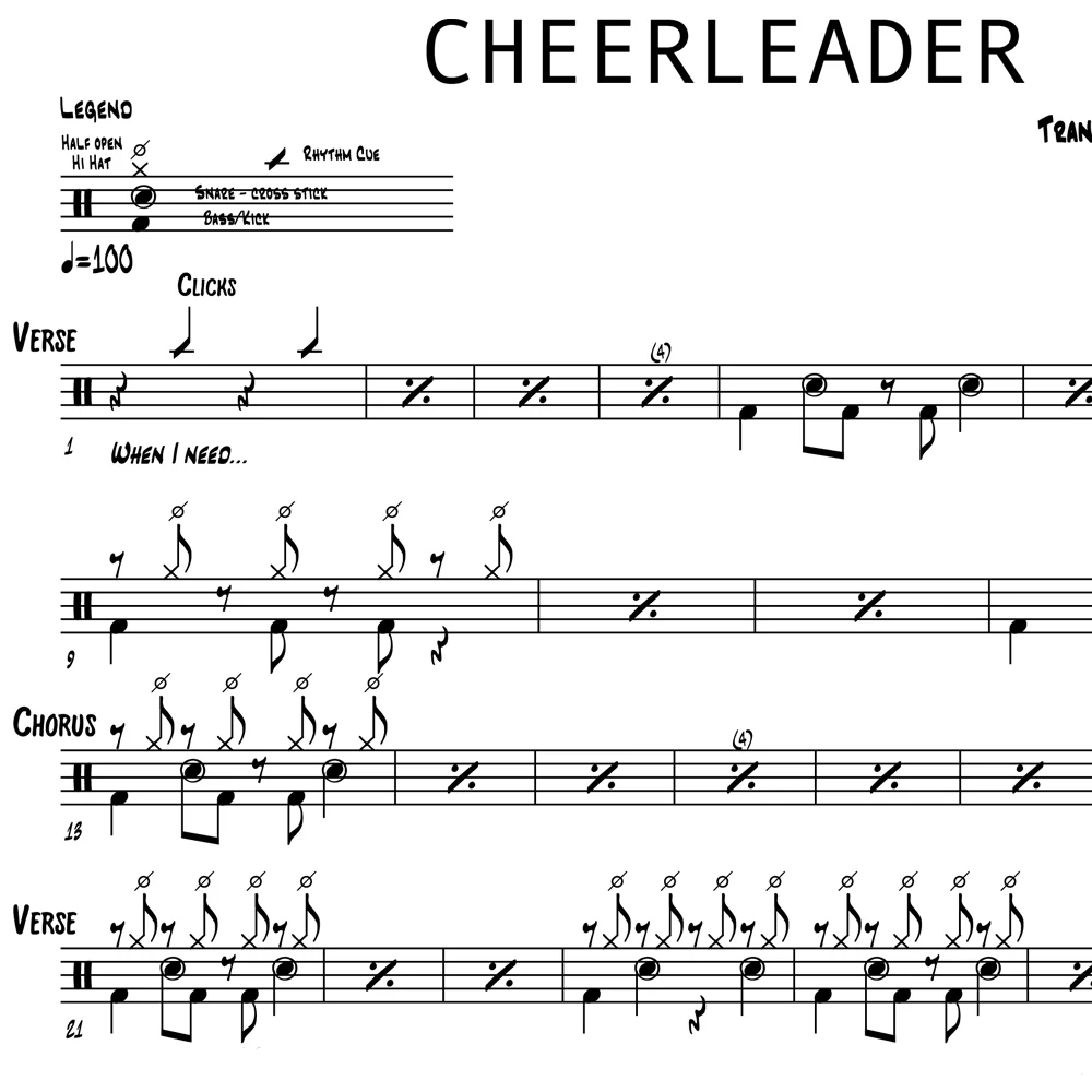 Cheerleader - OMI - Drum Sheet Music - Image 2
