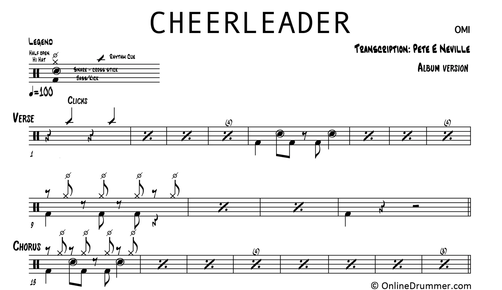 Cheerleader - OMI - Drum Sheet Music - Image 3