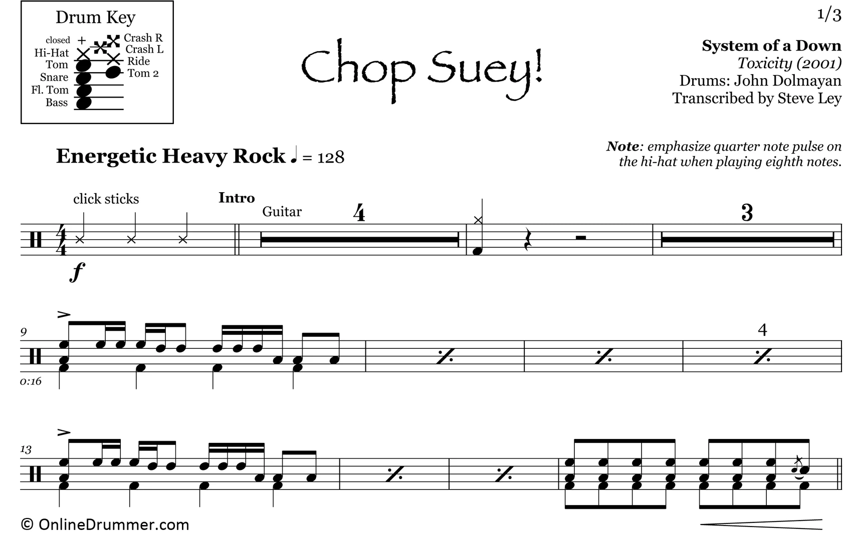 Chop Suey! - System of a Down - Drum Sheet Music - Image 3