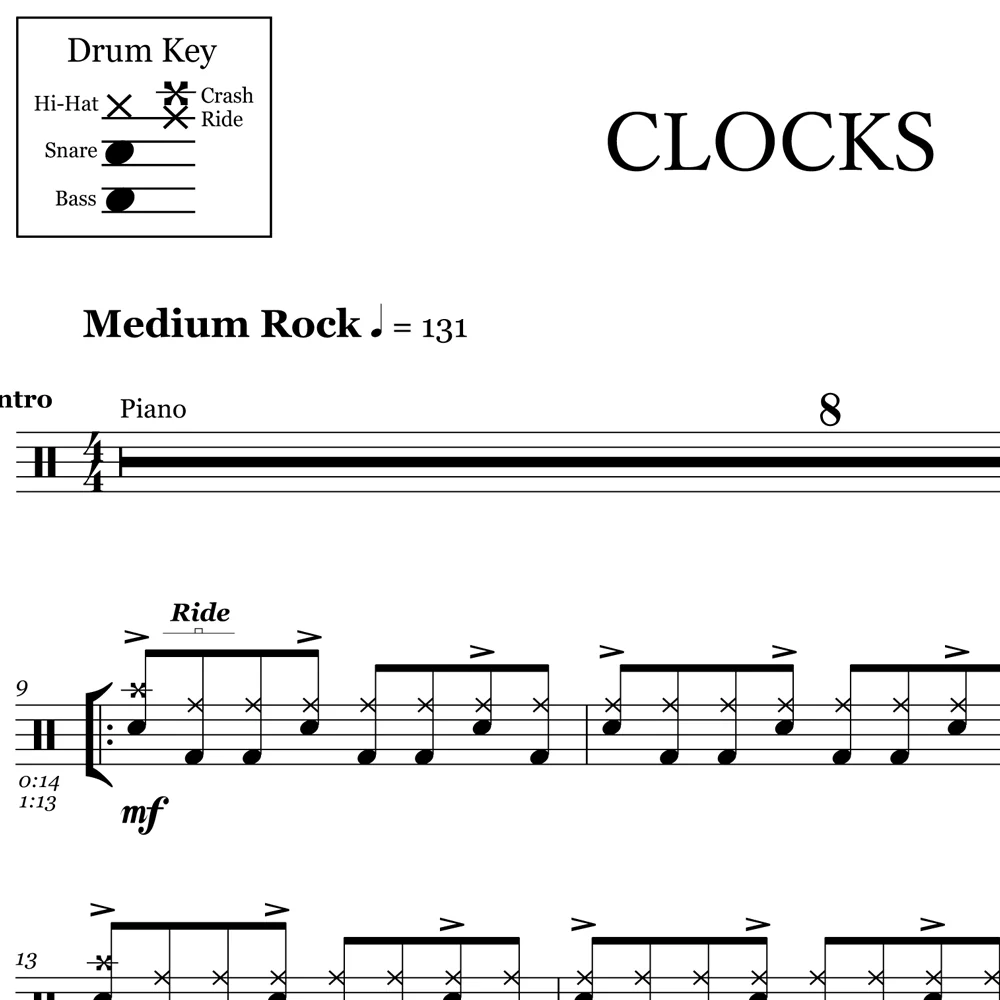 Clocks - Coldplay- Drum Sheet Music - Image 2
