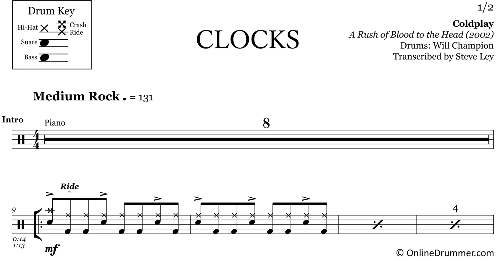 Clocks - Coldplay- Drum Sheet Music - Image 3