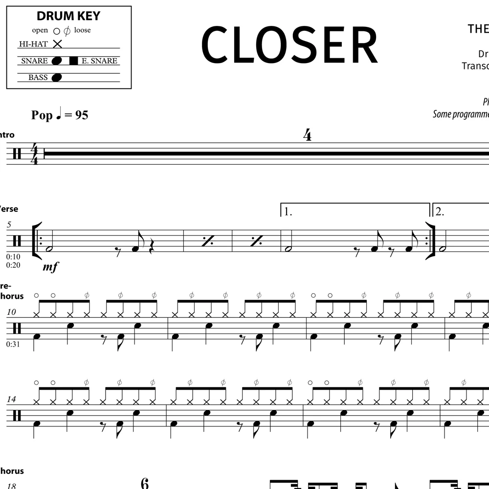 Closer - The Chainsmokers - Drum Sheet Music - Image 2
