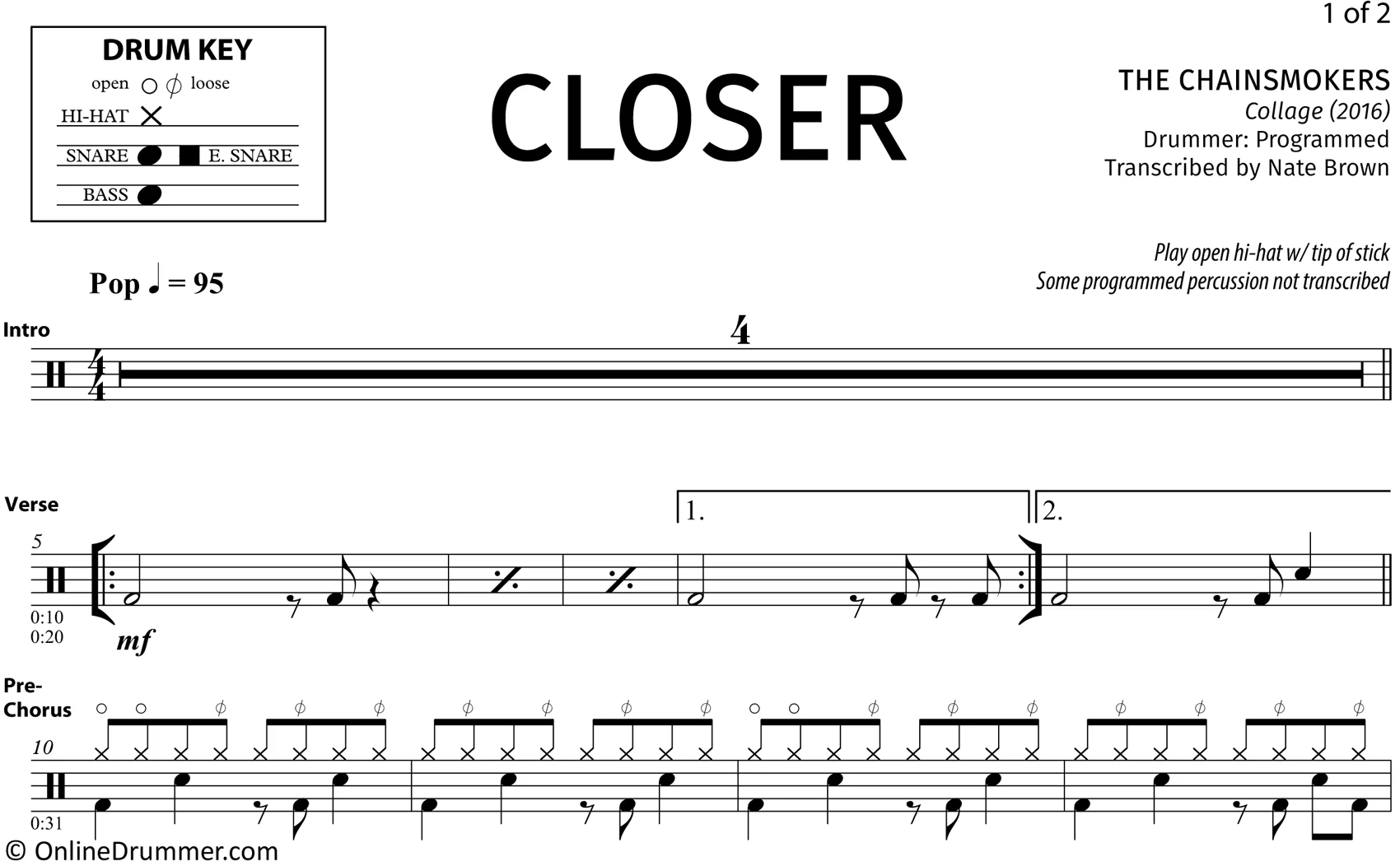 Closer - The Chainsmokers - Drum Sheet Music - Image 3