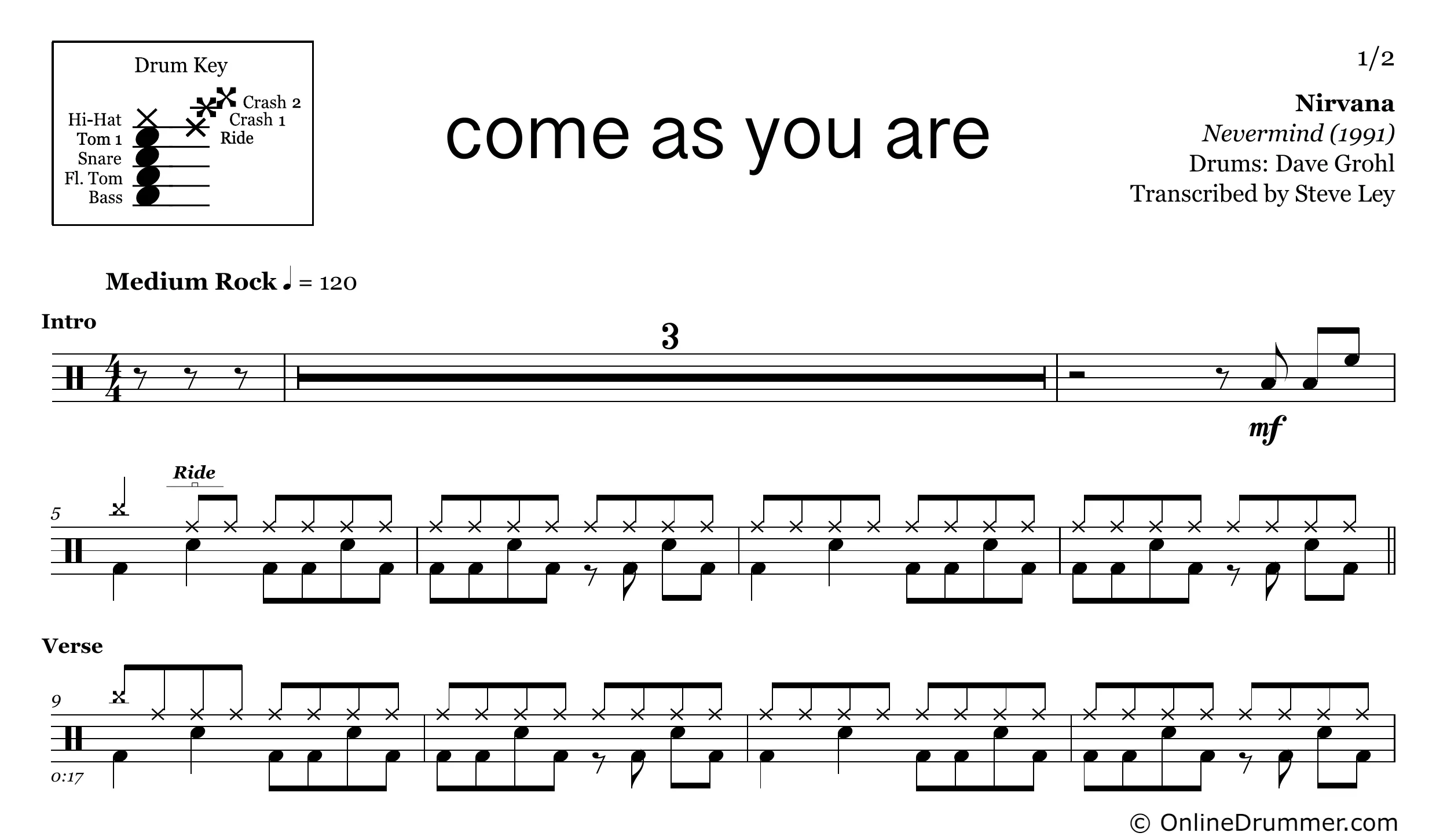 Come As You Are - Nirvana - Drum Sheet Music - Image 3
