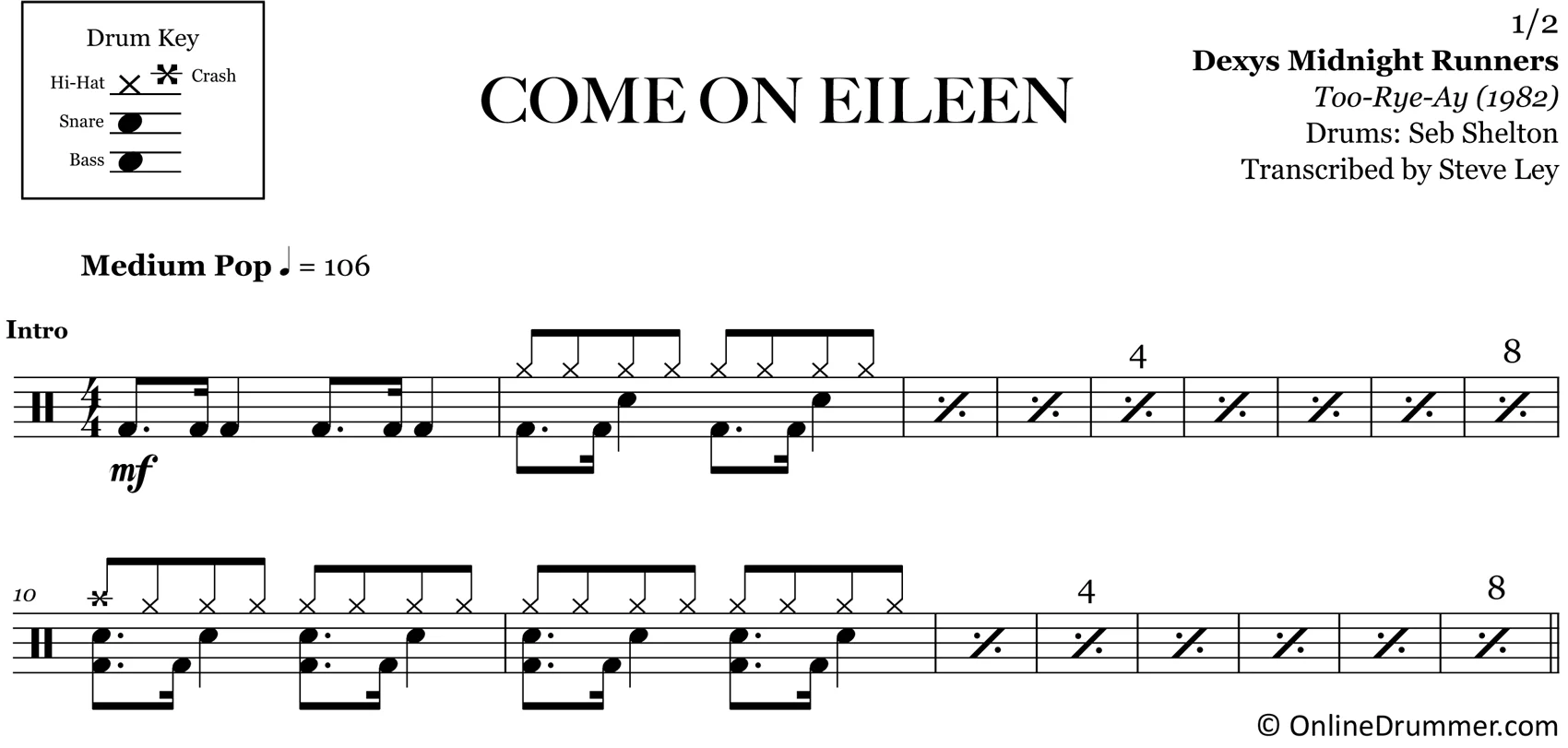 Come On Eileen - Dexys Midnight Runners - Drum Sheet Music - Image 3