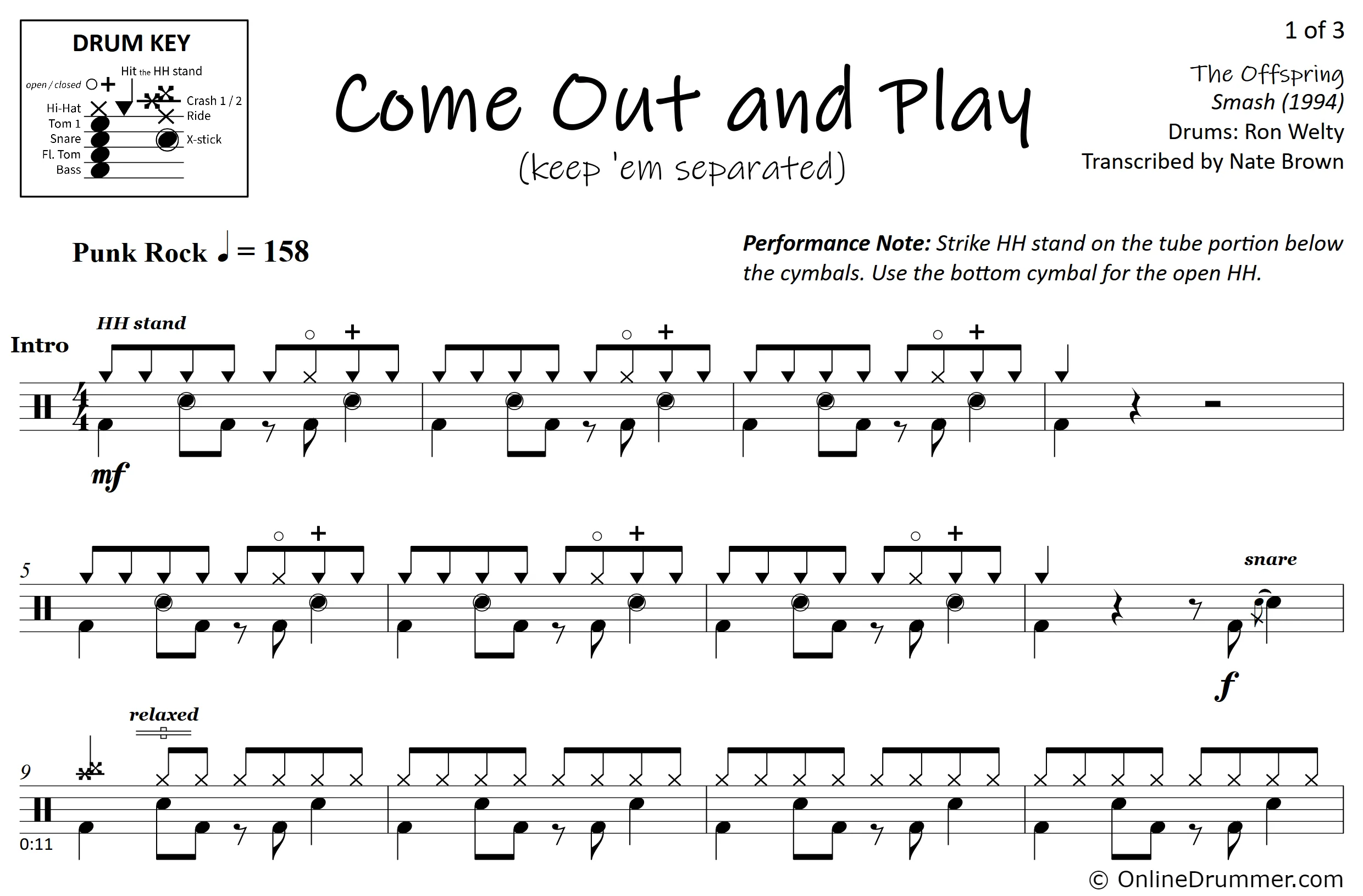 Come Out and Play - The Offspring - Drum Sheet Music - Image 3