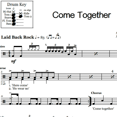 Come Together - The Beatles - Drum Sheet Music - Image 3
