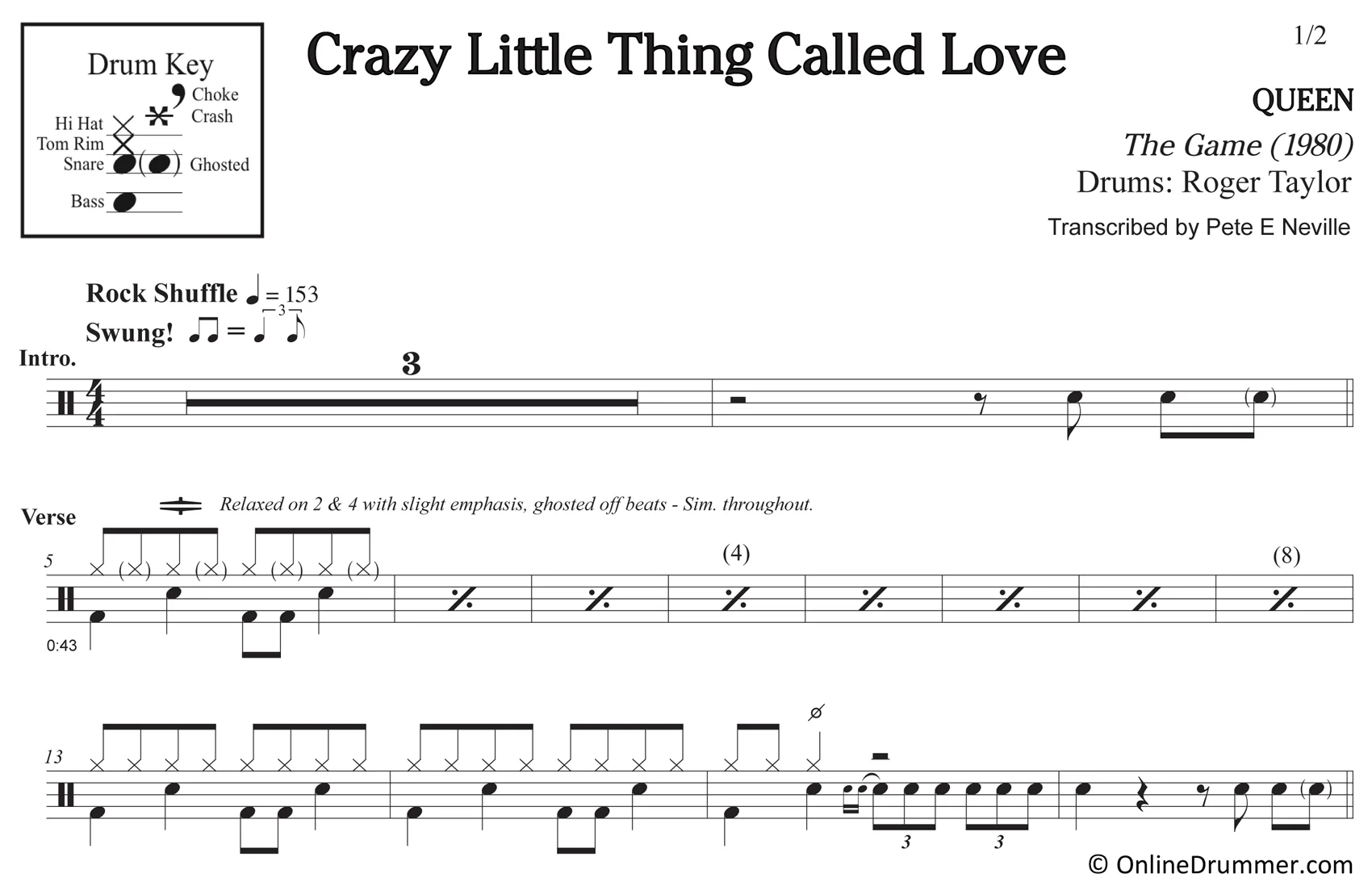 Crazy Little Thing Called Love - Queen -Drum Sheet Music - Image 3