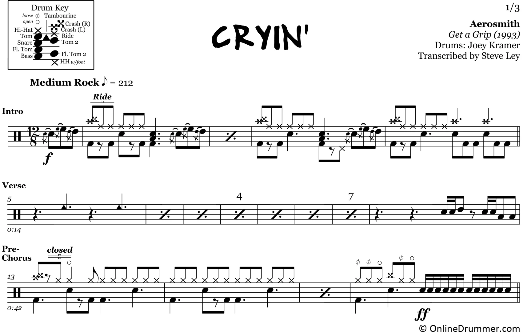 Cryin' - Aerosmith - Drum Sheet Music - Image 3