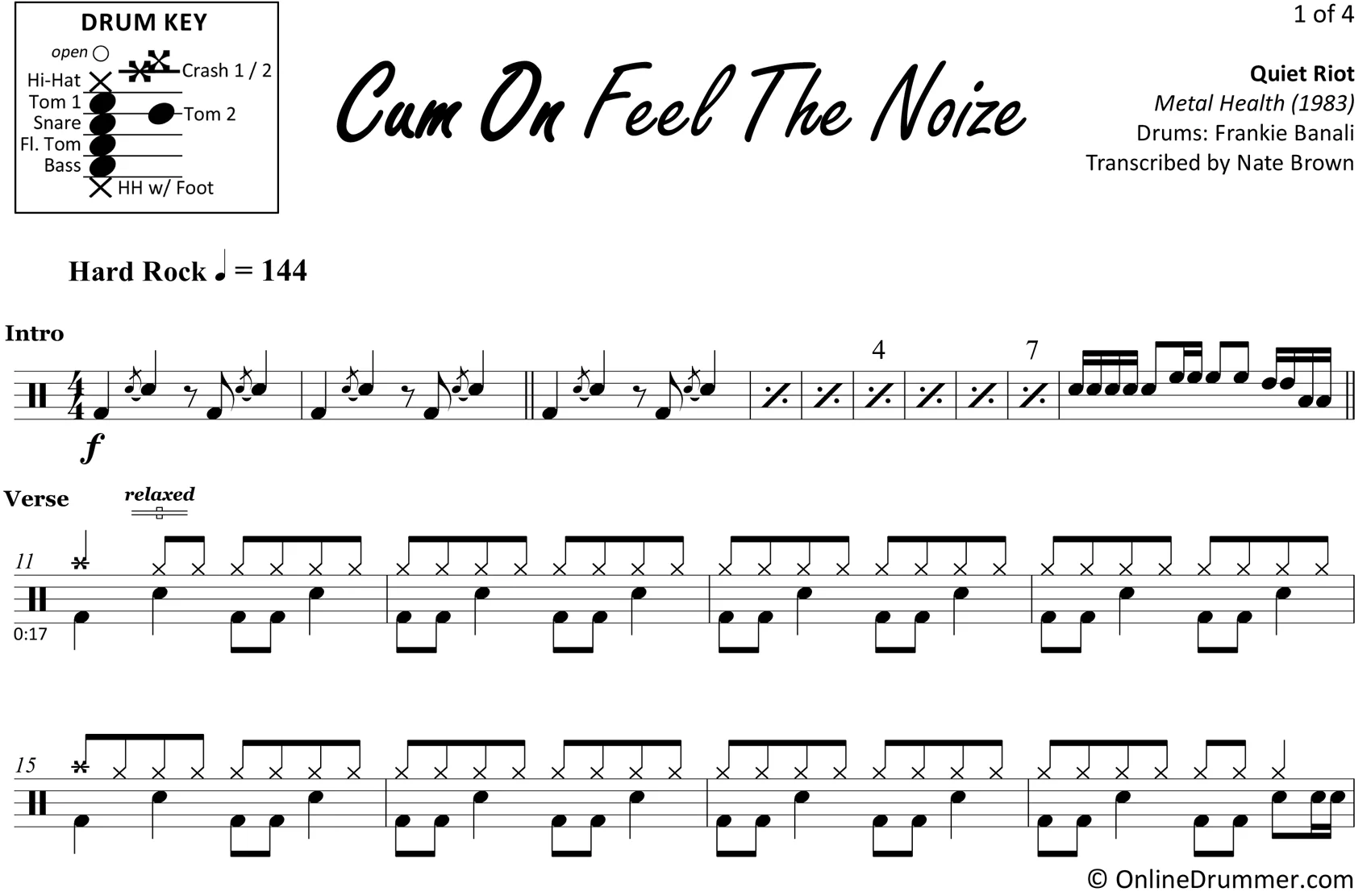 Cum On Feel The Noize - Quiet Riot - Drum Sheet Music - Image 3