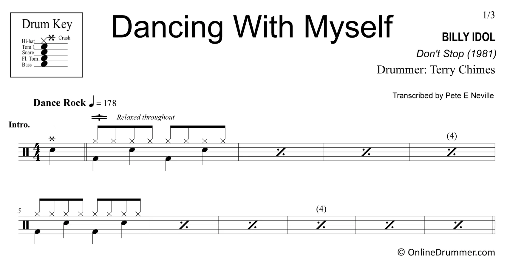 Dancing With Myself - Billy Idol - Drum Sheet Music - Image 3