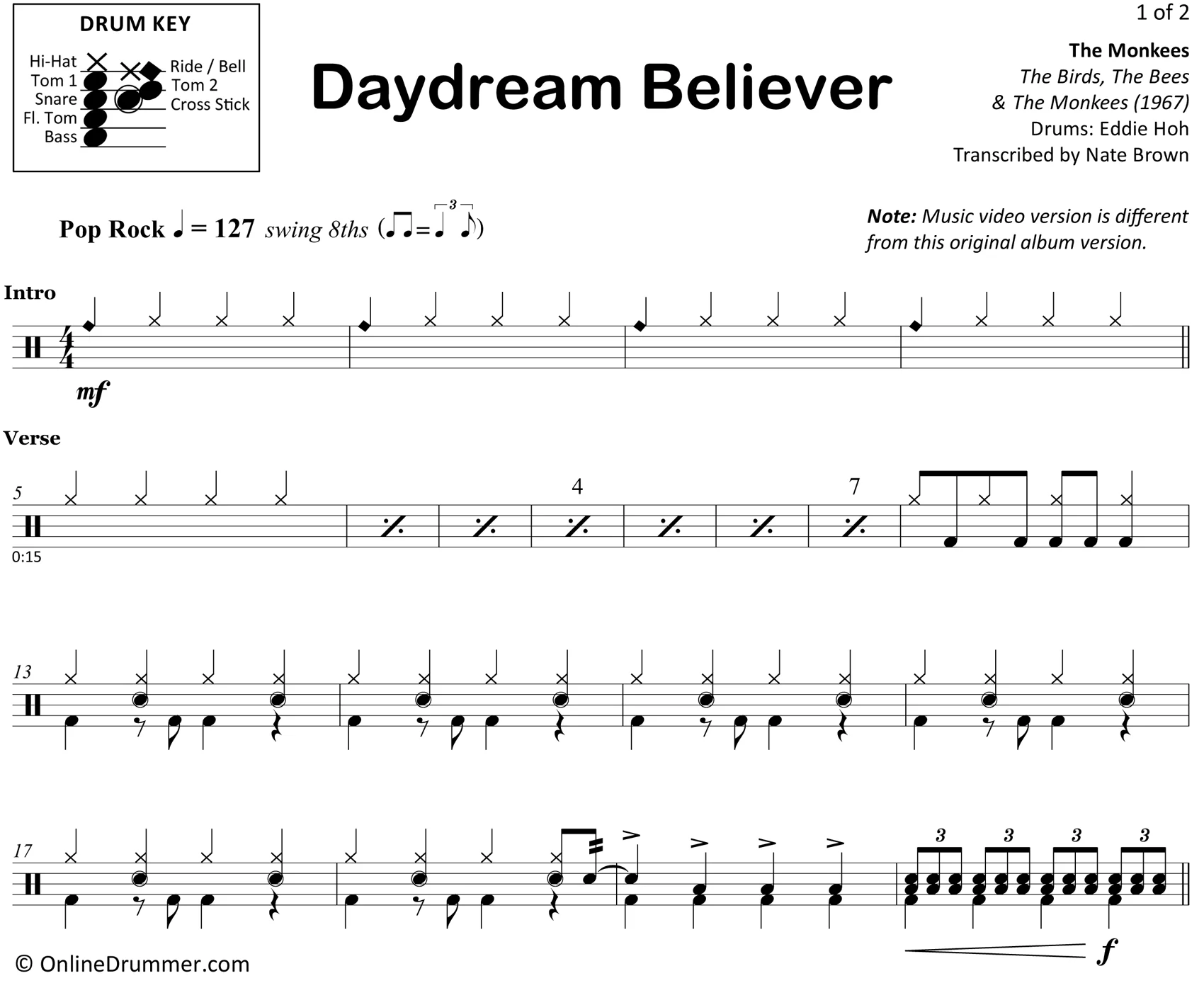 Daydream Believer - The Monkees - Drum Sheet Music - Image 3