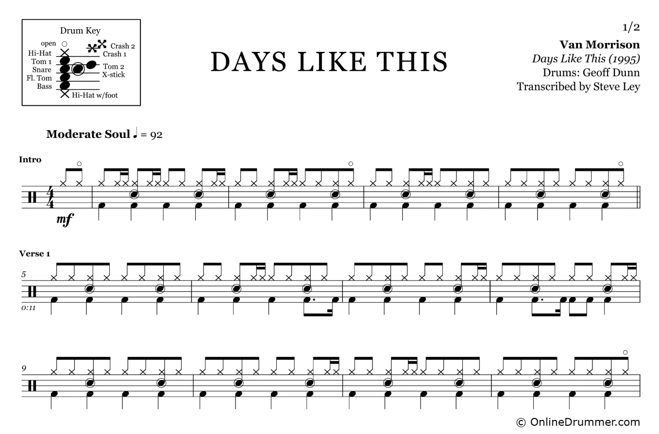 Days Like This - Van Morrison - Drum Sheet Music - Image 3