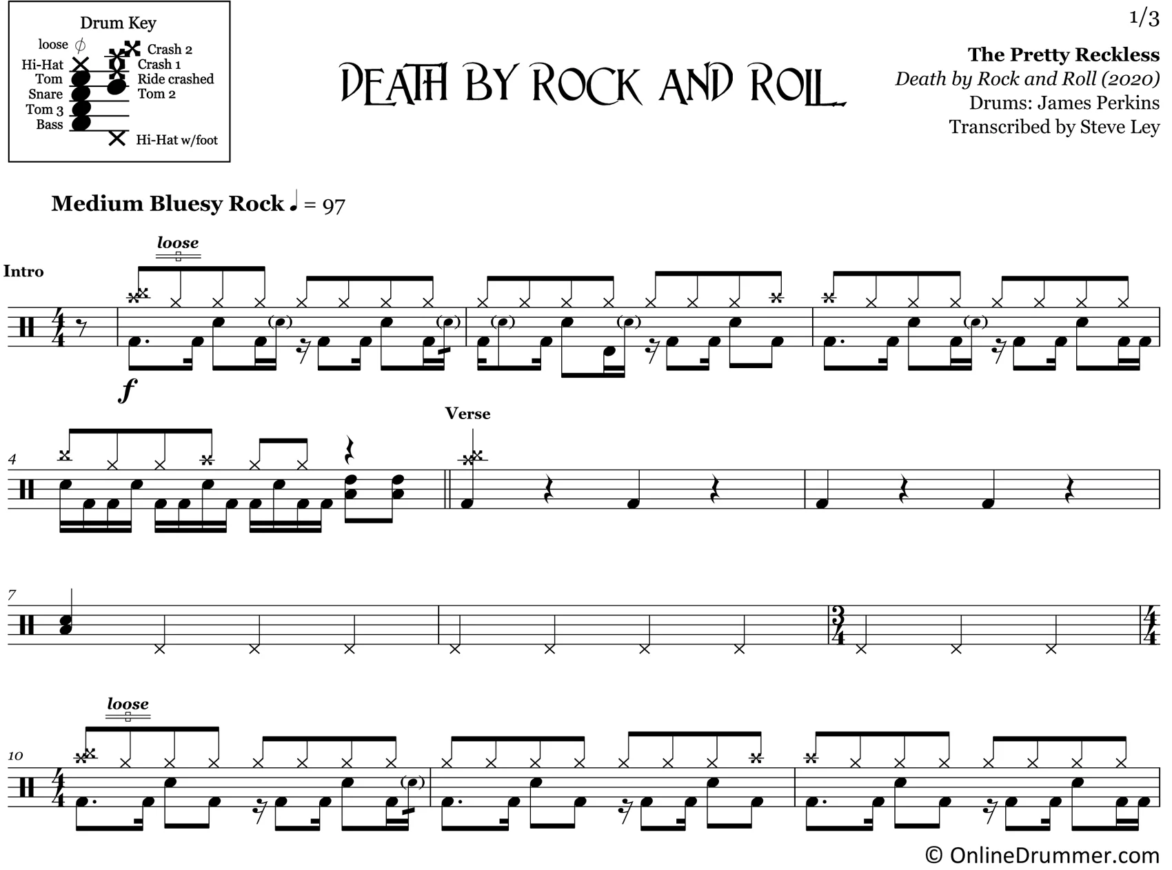 Death by Rock and Roll - The Pretty Reckless - Drum Sheet Music - Image 3