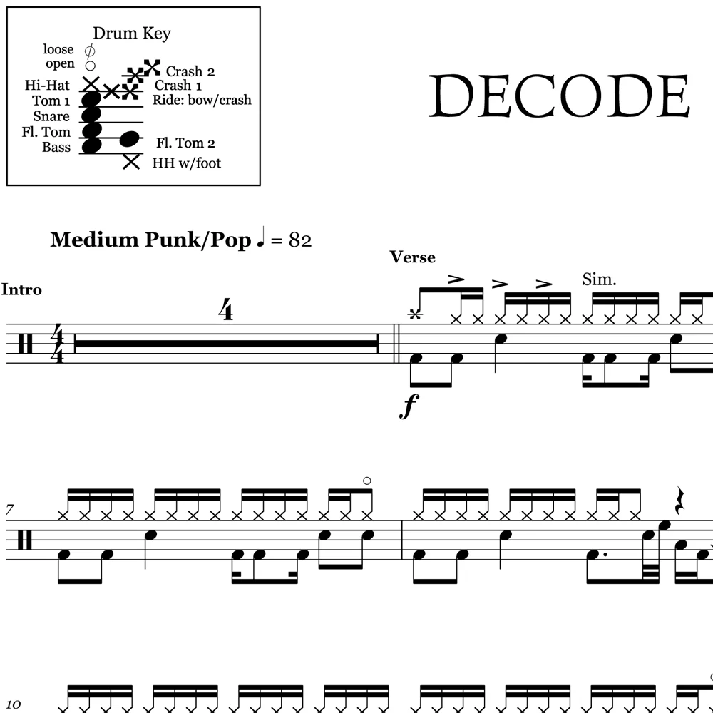 Decode - Paramore - Drum Sheet Music - Image 2
