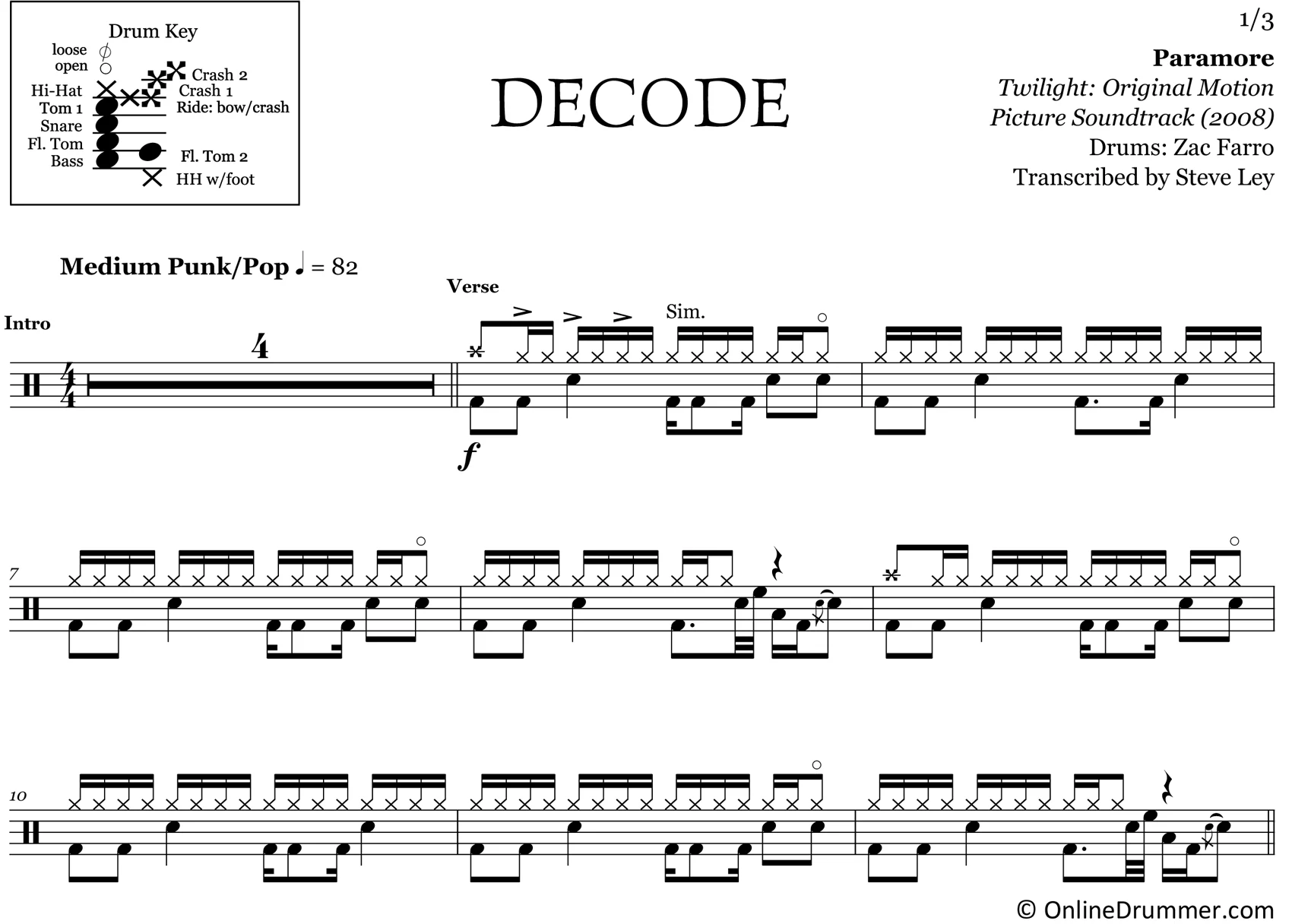 Decode - Paramore - Drum Sheet Music - Image 3