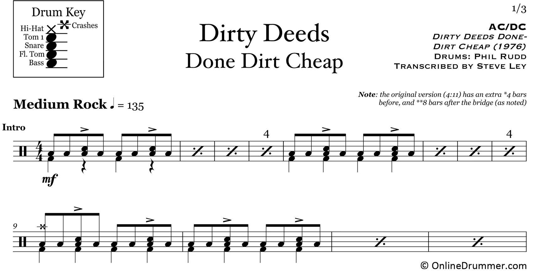 Dirty Deeds Done Dirt Cheap - ACDC - Drum Sheet Music - Image 3