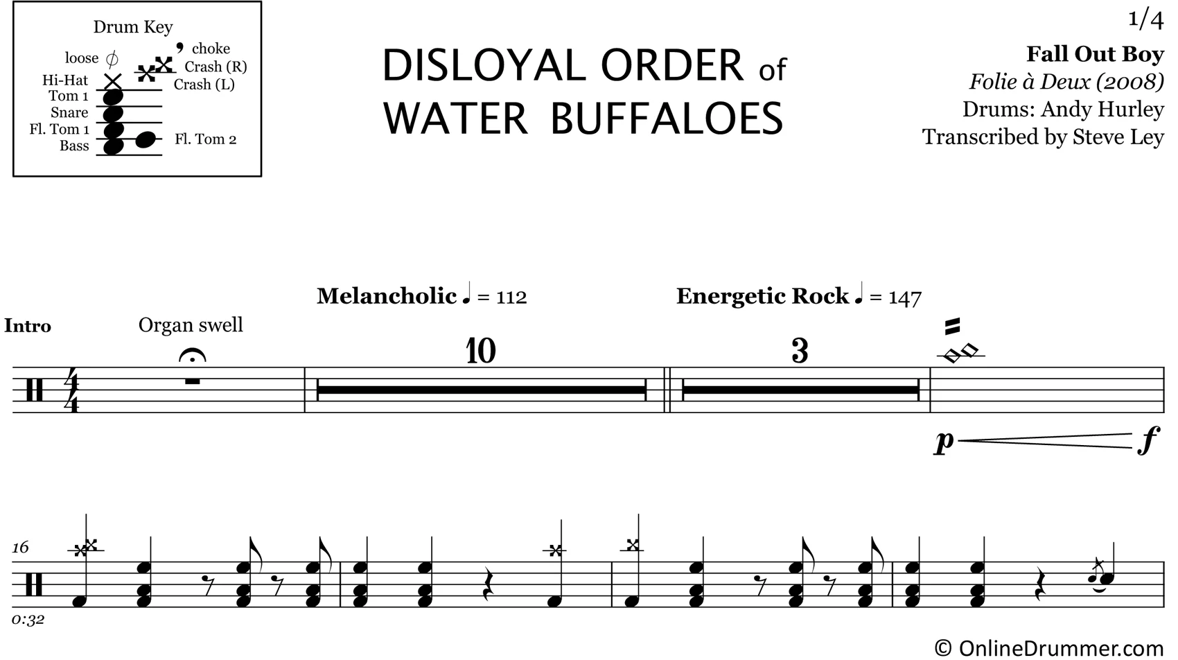 Disloyal Order of Water Buffaloes - Fall Out Boy - Drum Sheet Music - Image 3