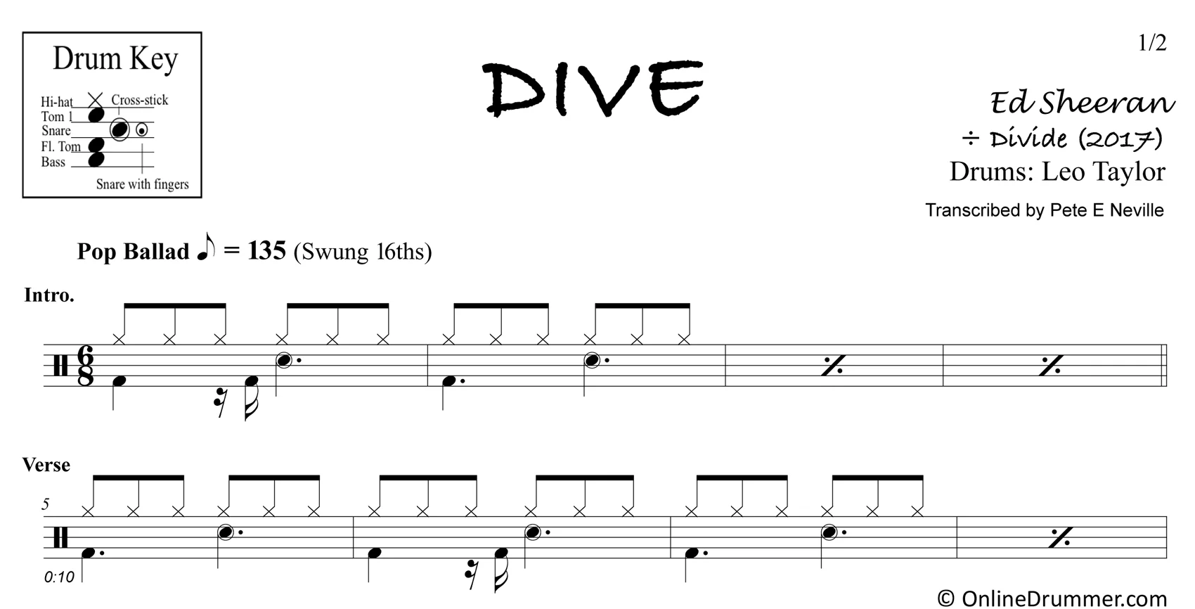 Dive - Ed Sheeran - Drum Sheet Music - Image 3