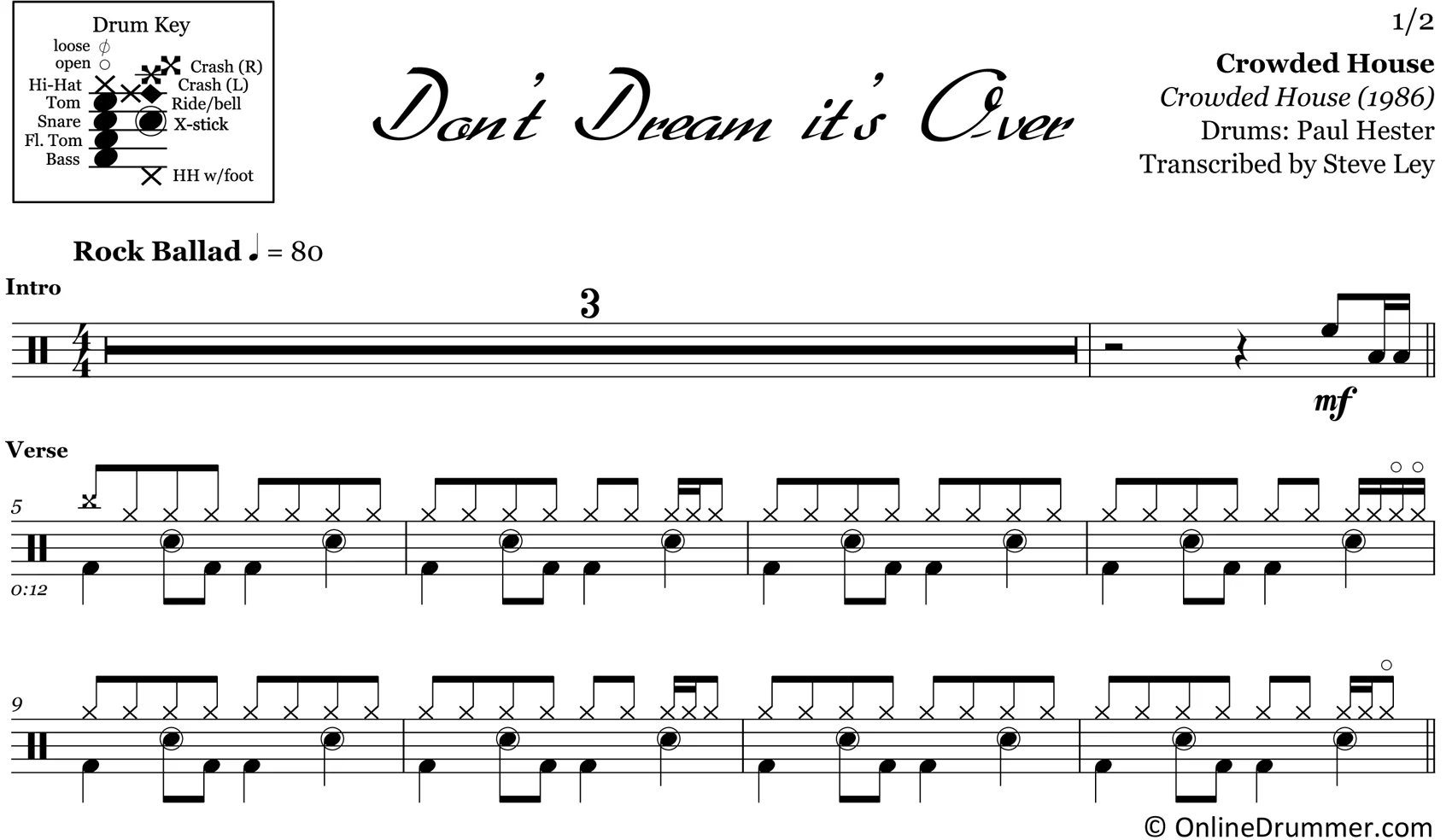 Don't Dream It's Over - Crowded House - Drum Sheet Music - Image 3