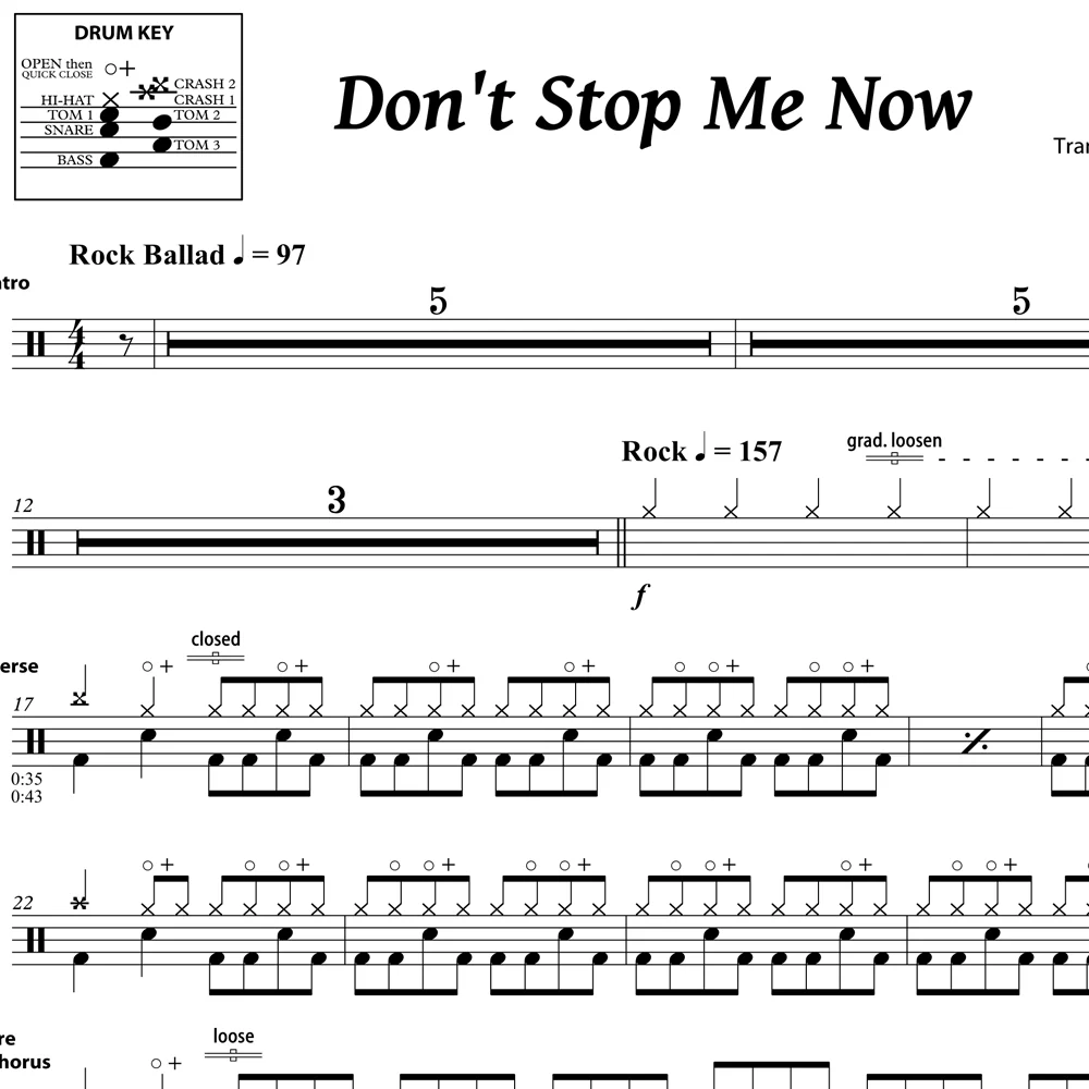 Don't Stop Me Now - Queen - Drum Sheet Music - Image 2
