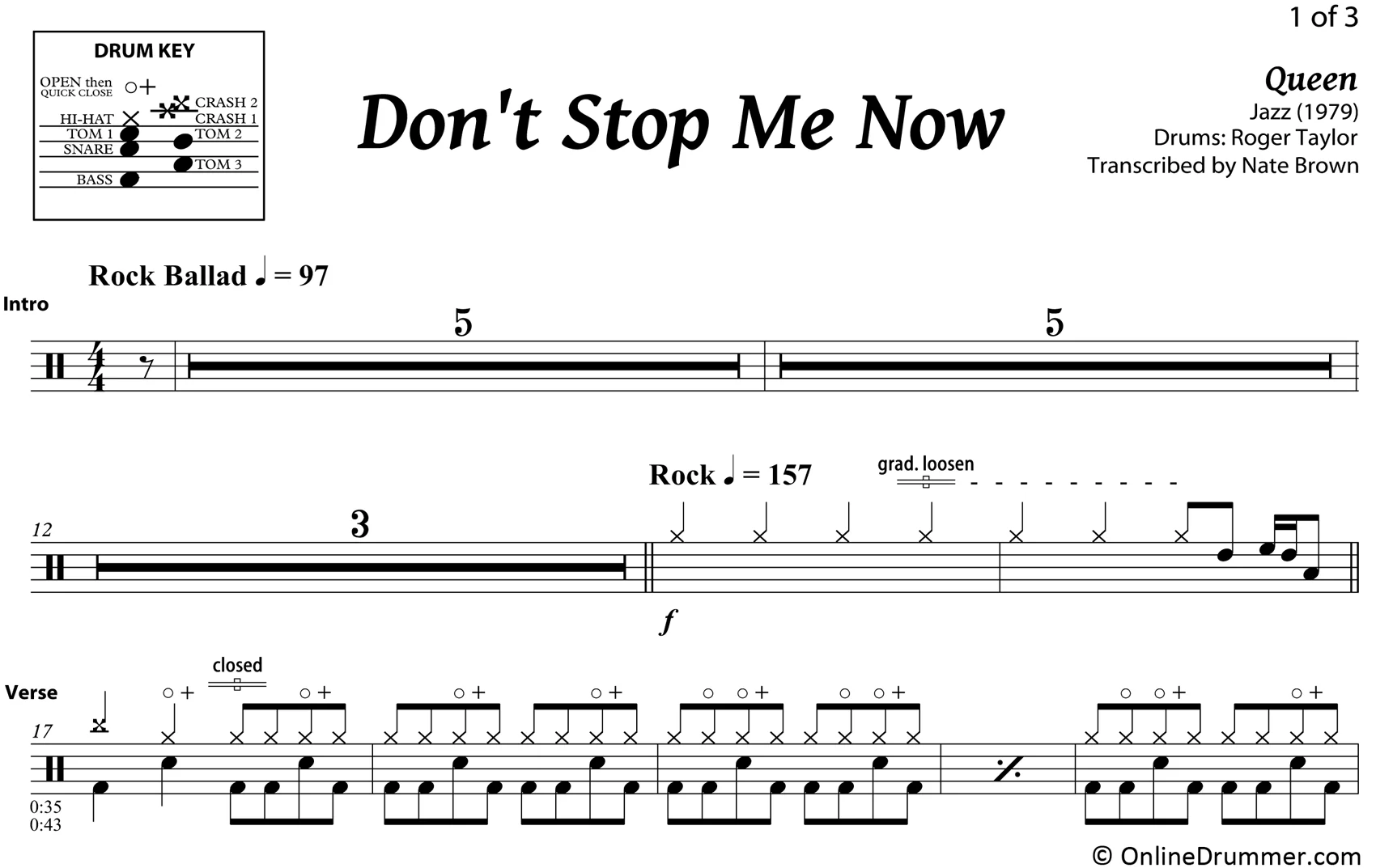 Don't Stop Me Now - Queen - Drum Sheet Music - Image 3