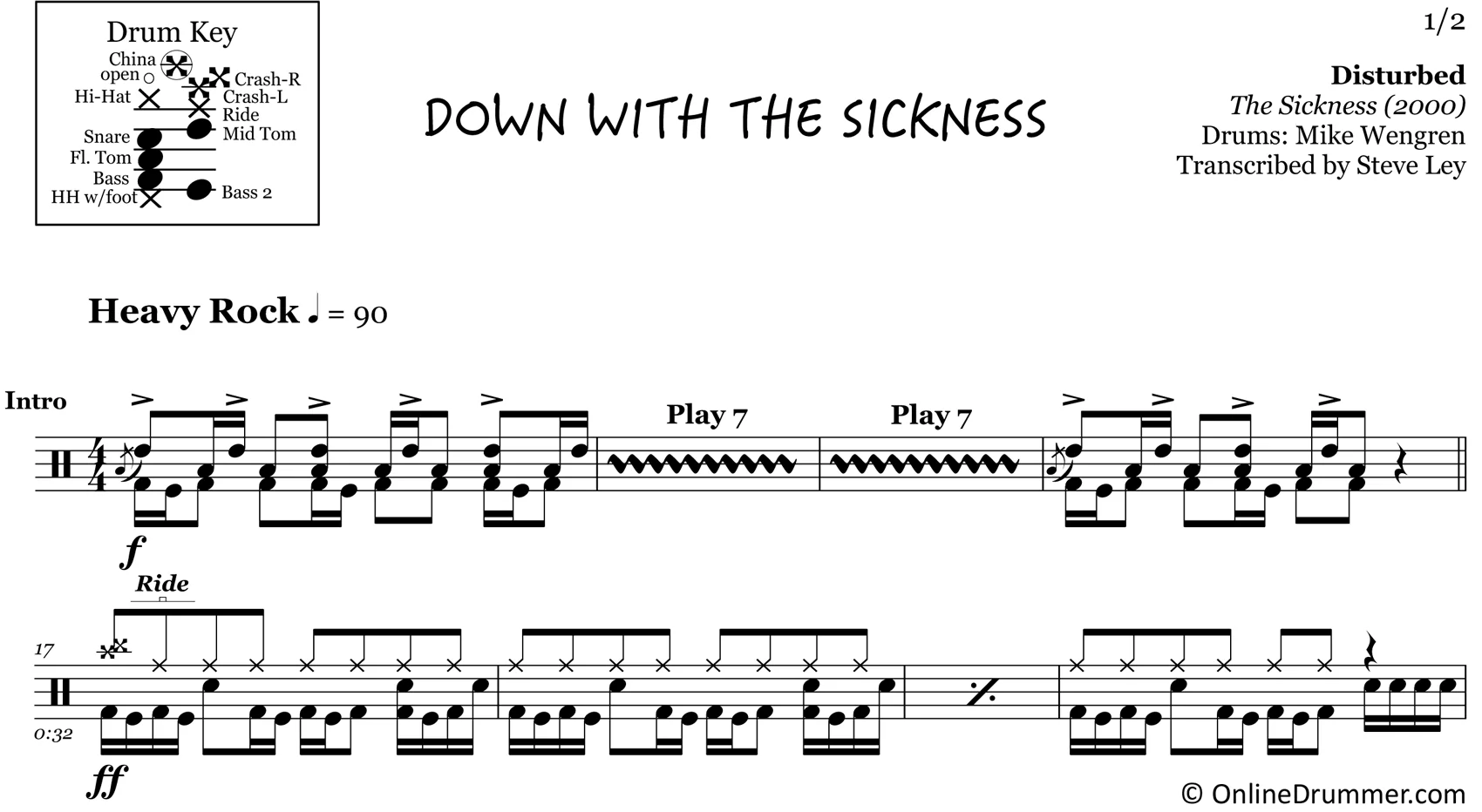 Down with the Sickness - Disturbed - Drum Sheet Music - Image 3