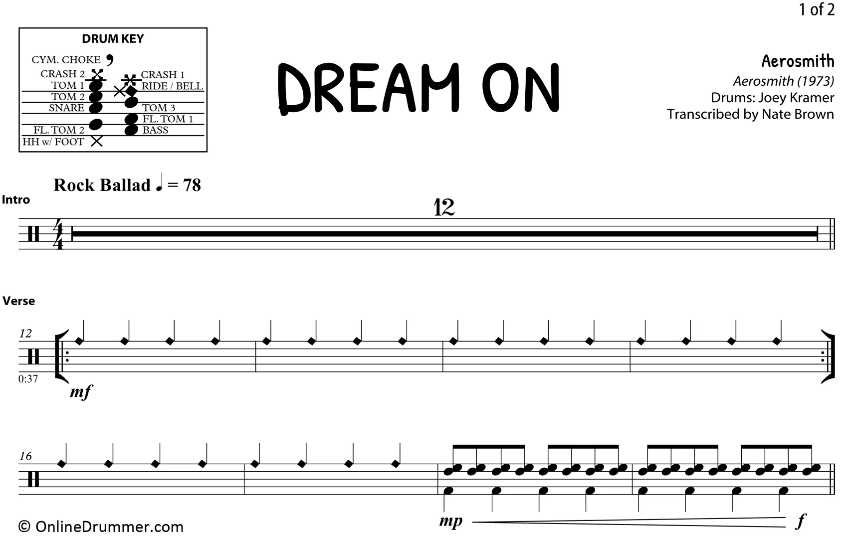 Dream On - Aerosmith - Drum Sheet Music - Image 3
