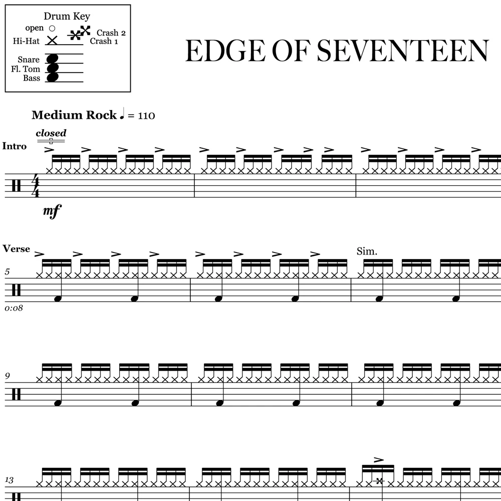 Edge of Seventeen - Stevie Nicks - Drum Sheet Music - Image 2