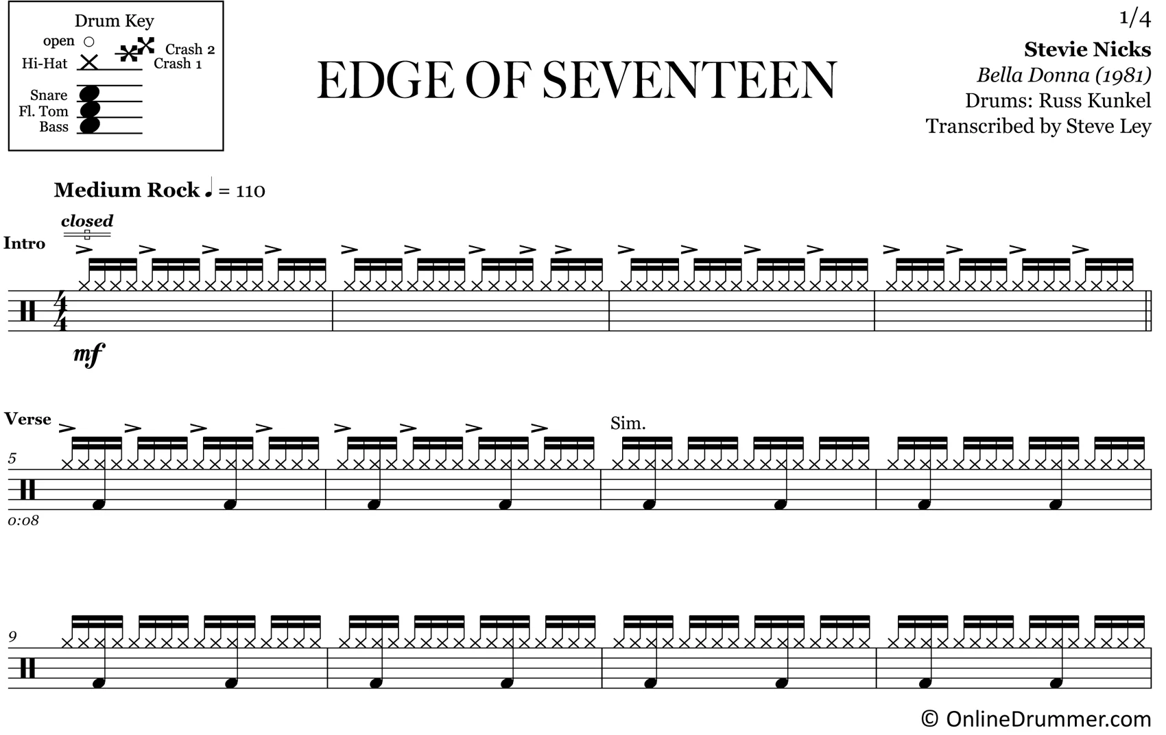 Edge of Seventeen - Stevie Nicks - Drum Sheet Music - Image 3