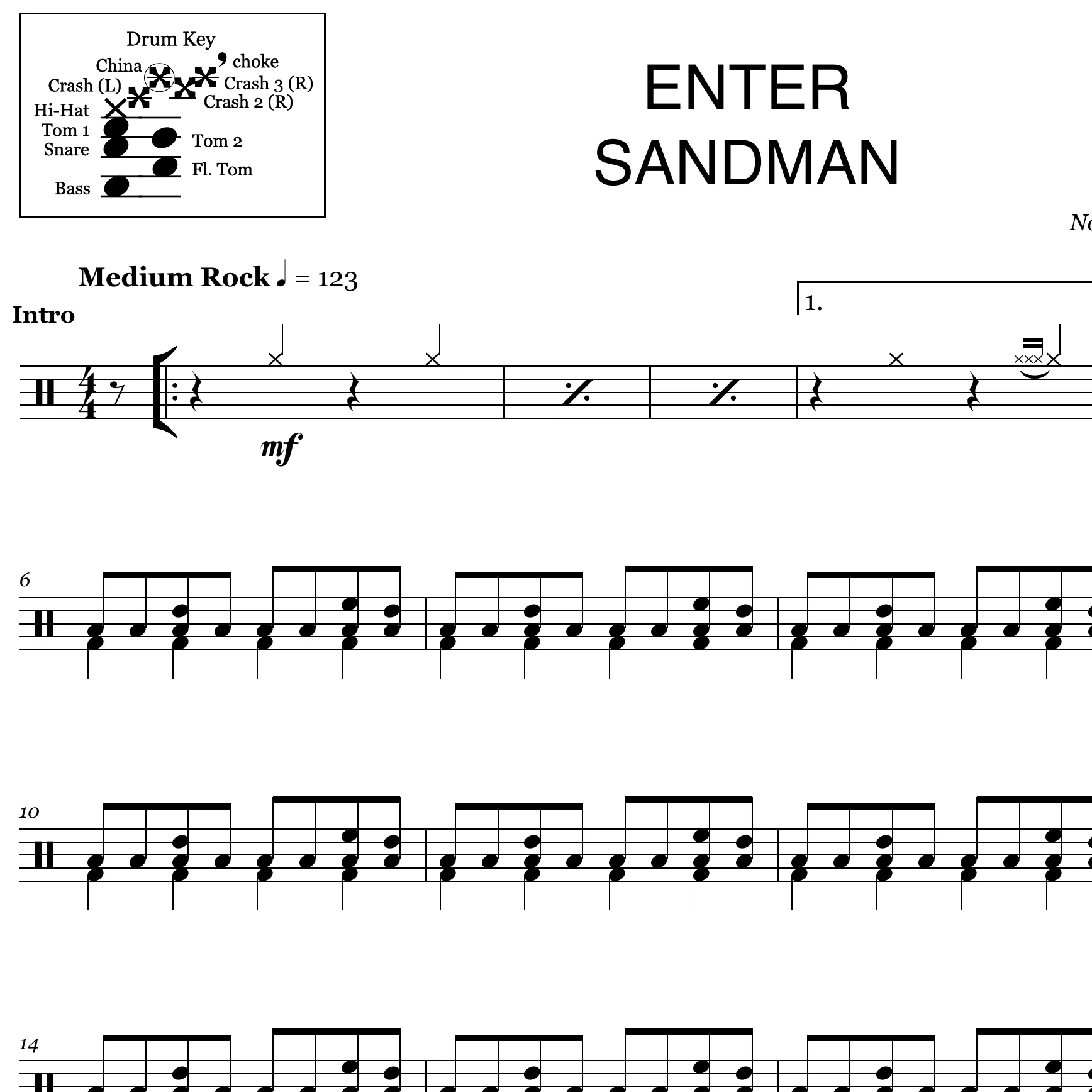 Enter Sandman - Metallica - Drum Sheet Music - Image 2