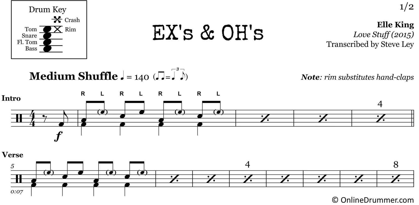 Ex's & Oh's - Elle King - Drum Sheet Music - Image 3