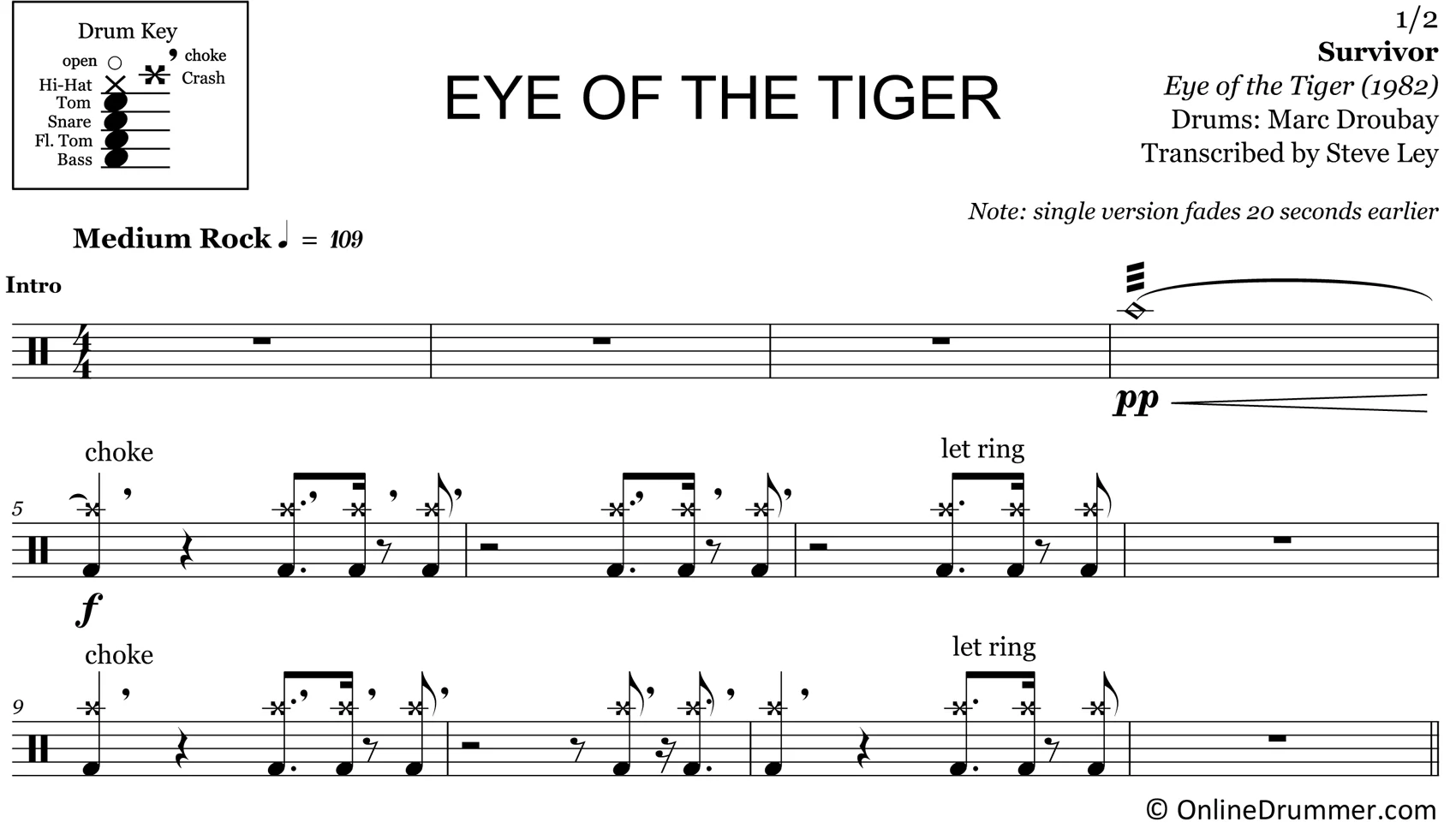 Eye Of The Tiger - Survivor - Drum Sheet Music - Image 3