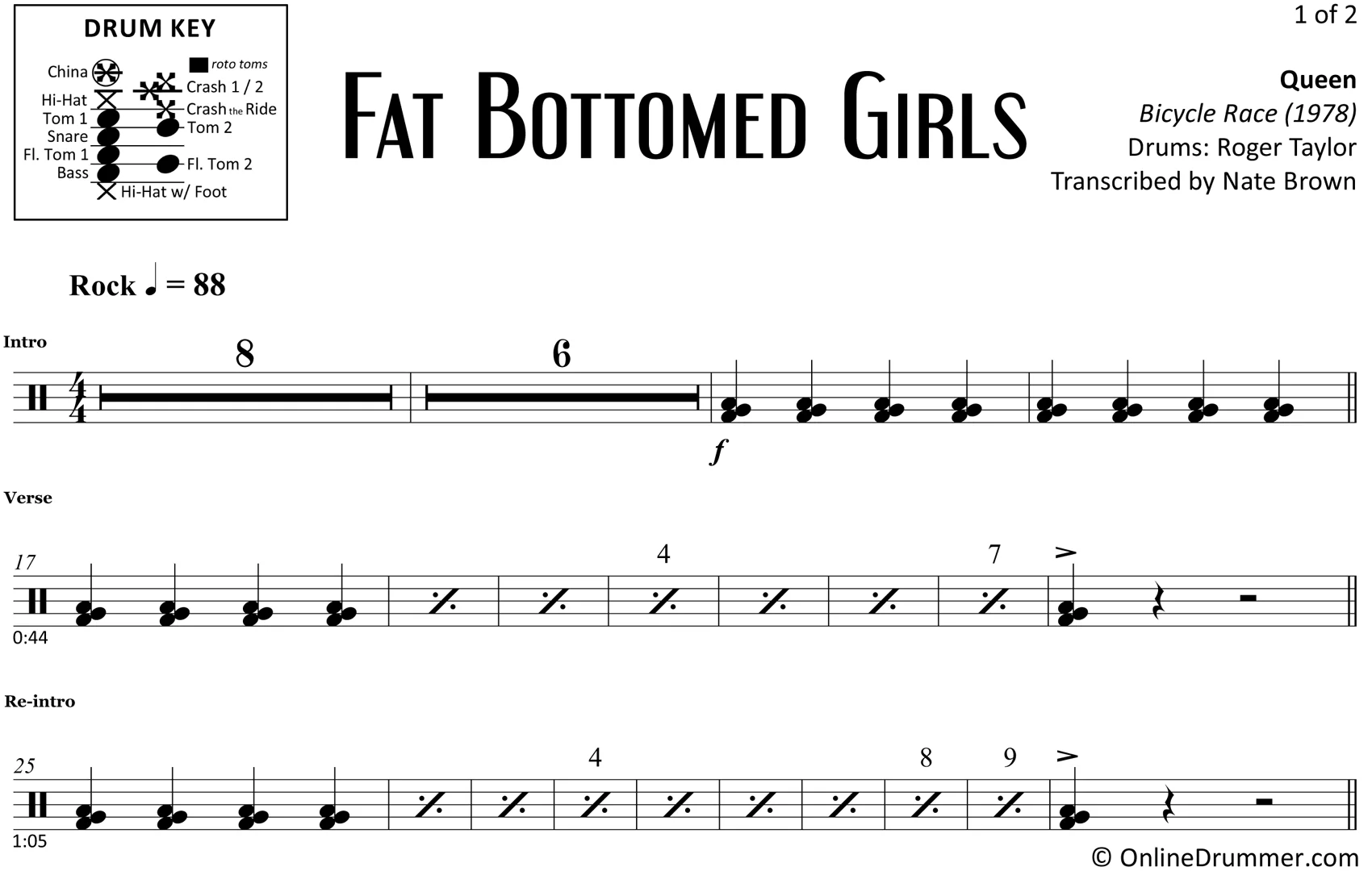 Fat Bottomed Girls - Queen - Drum Sheet Music - Image 3