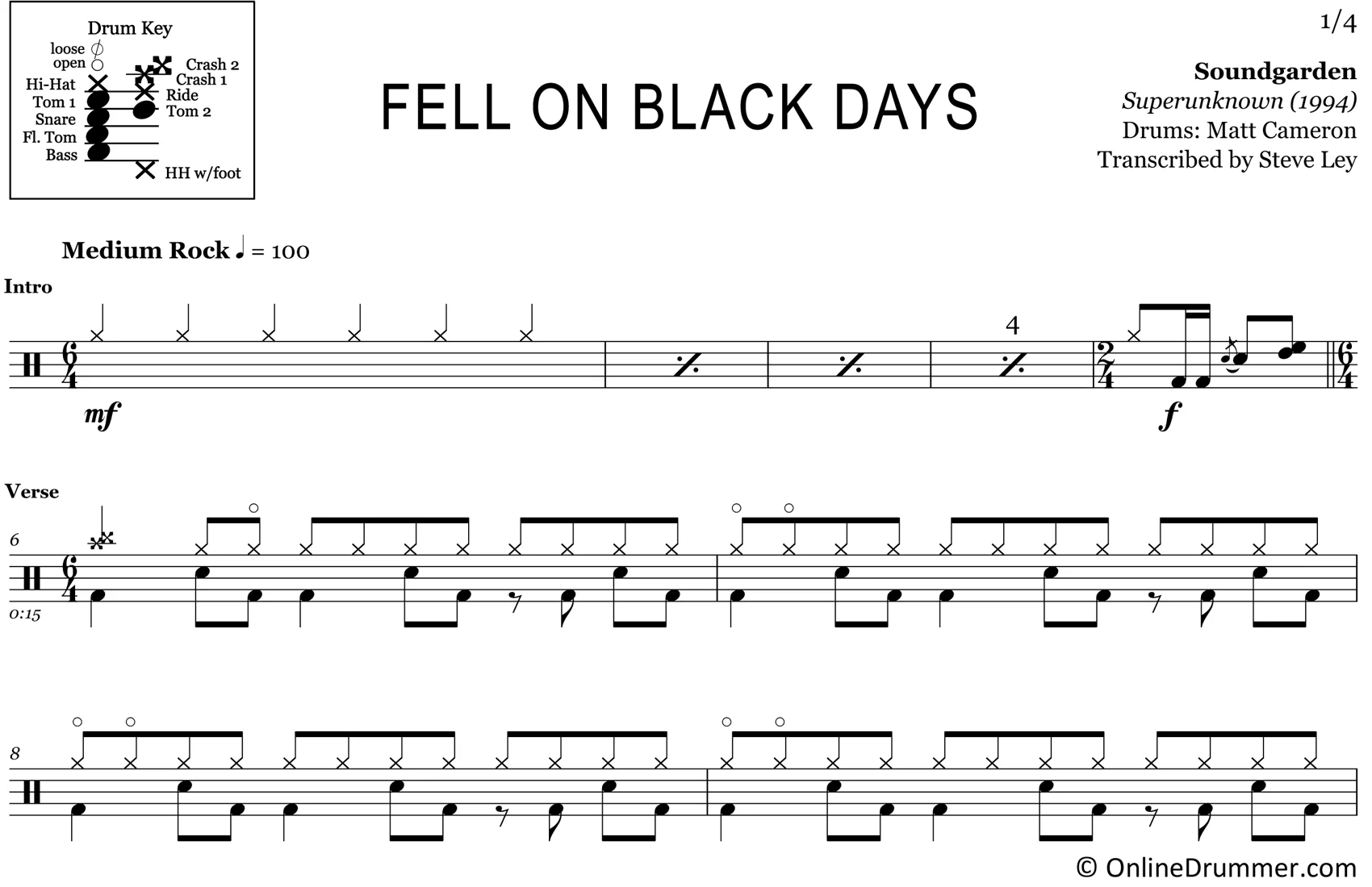 Fell on Black Days - Soundgarden - Drum Sheet Music - Image 3
