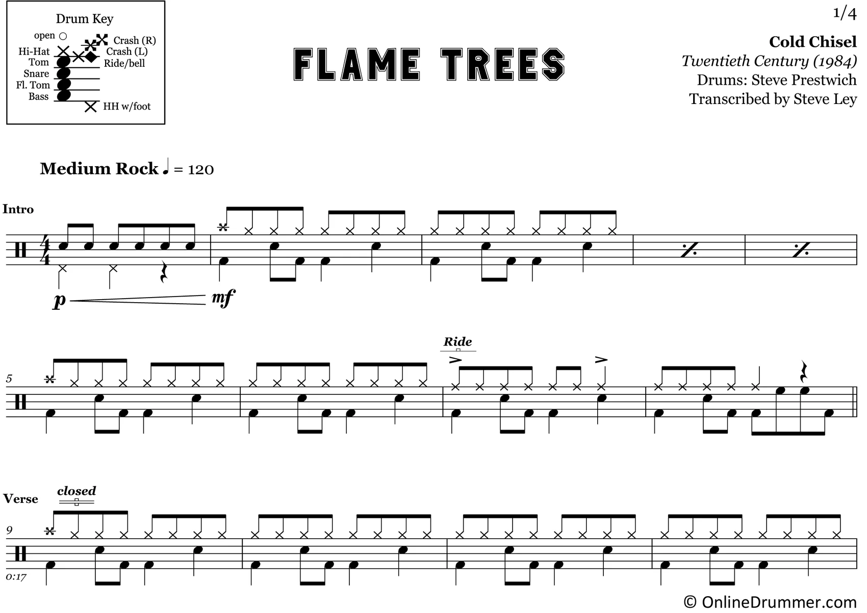 Flame Trees - Cold Chisel - Drum Sheet Music - Image 3