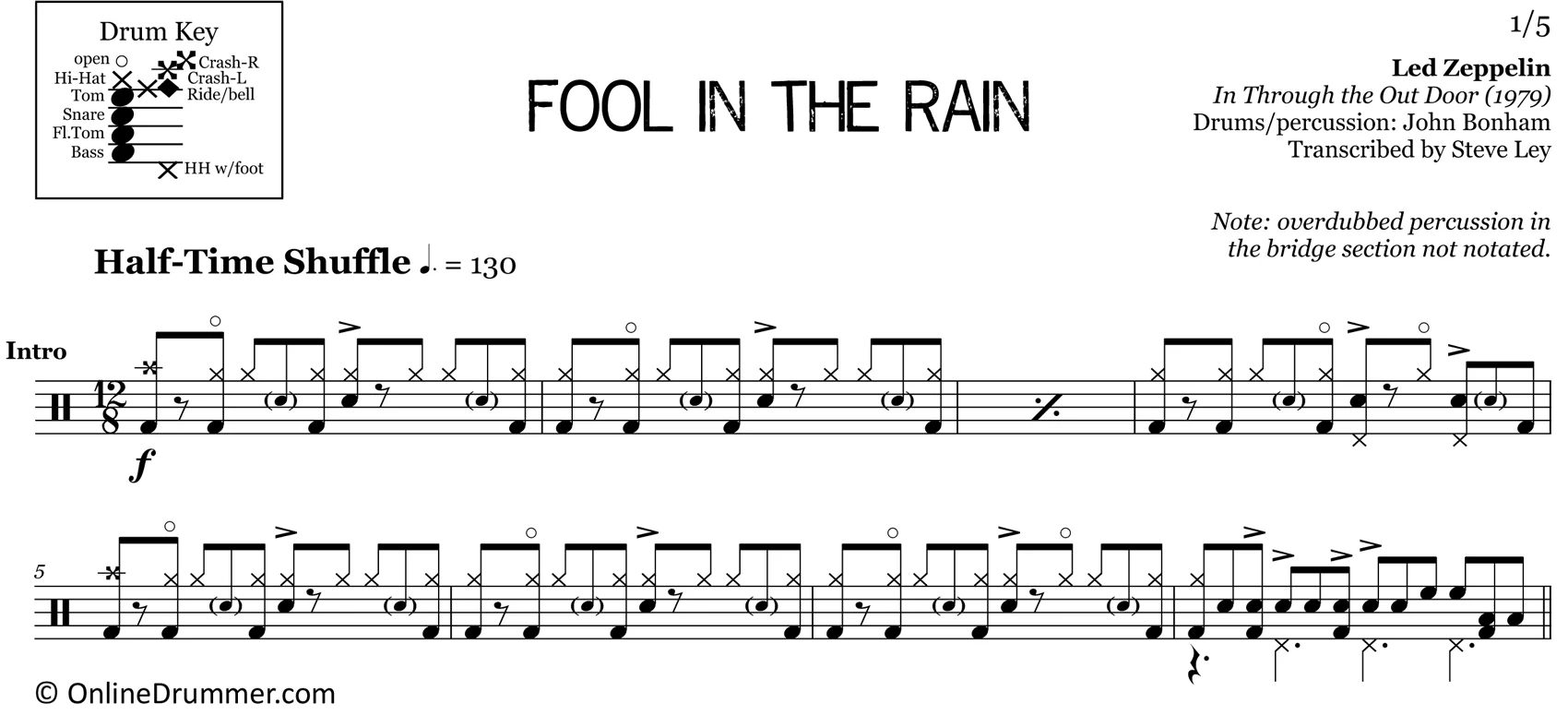 Fool In The Rain - Led Zeppelin - Drum Sheet Music - Image 3