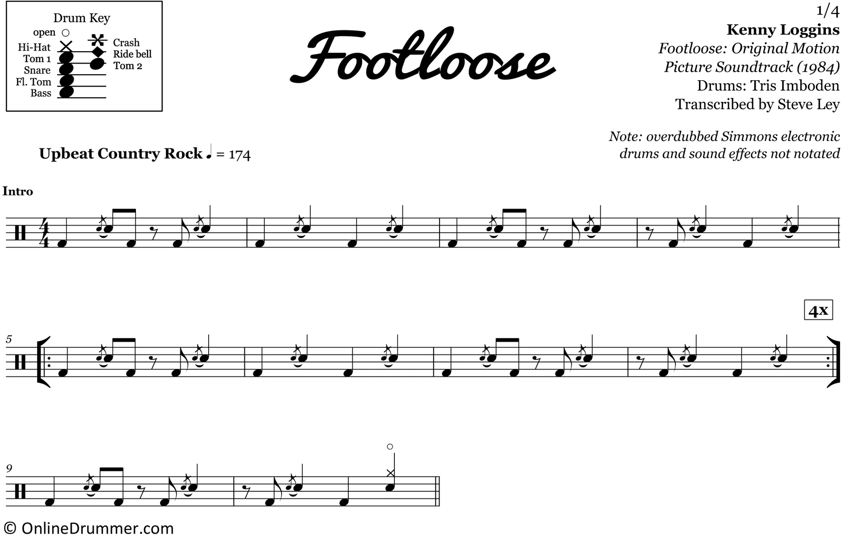 Footloose - Kenny Loggins - Drum Sheet Music - Image 3