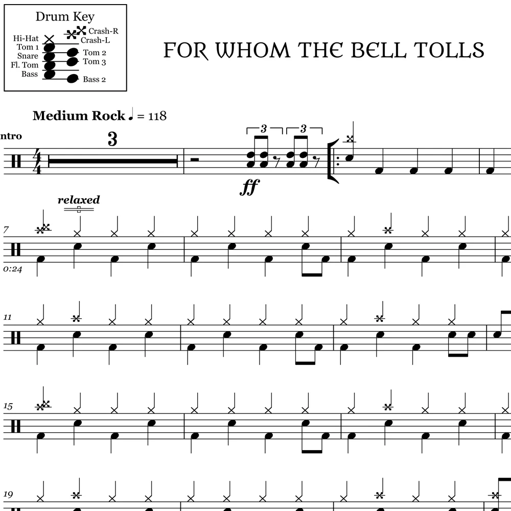 For Whom The Bell Tolls - Metallica - Drum Sheet Music - Image 2