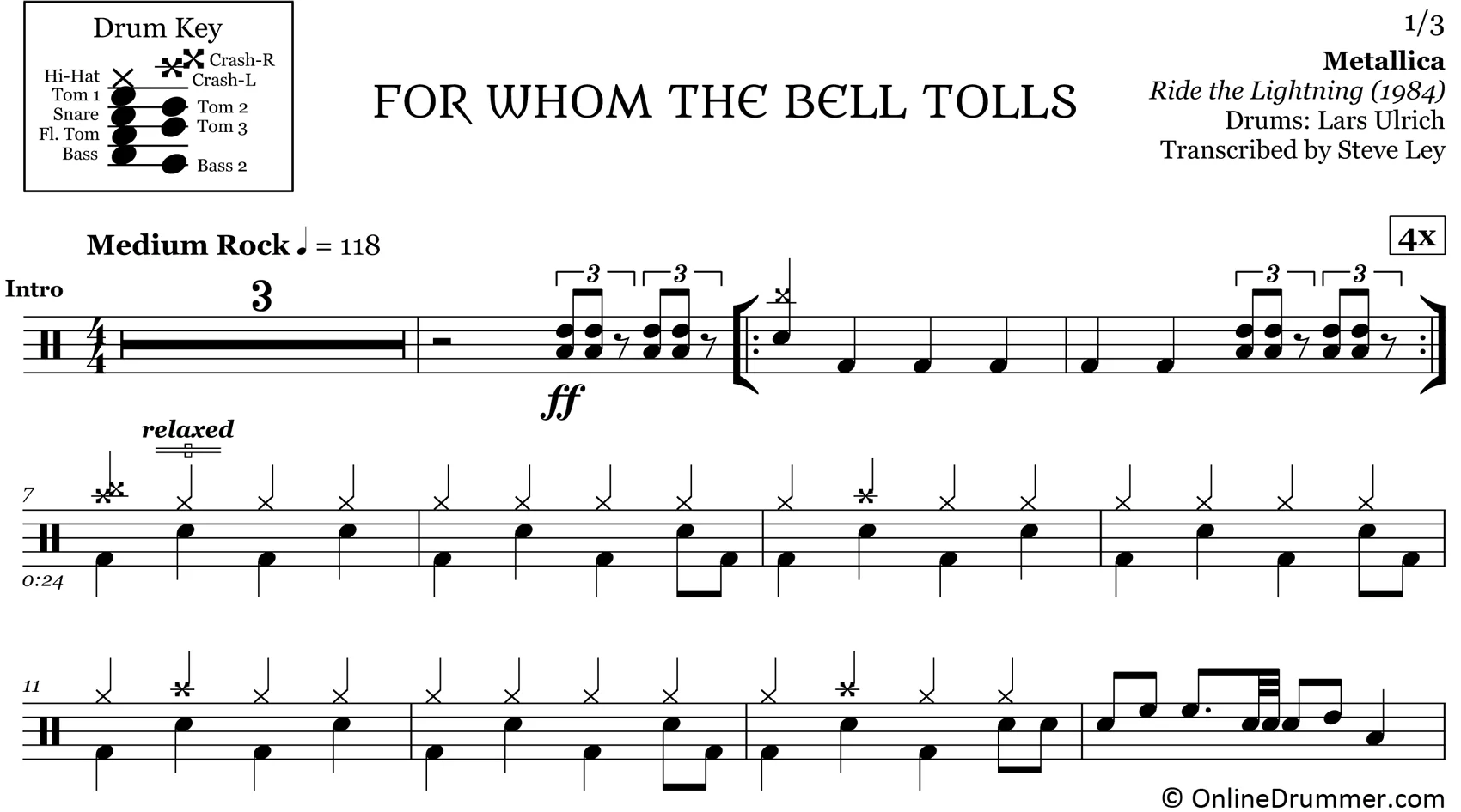 For Whom The Bell Tolls - Metallica - Drum Sheet Music - Image 3