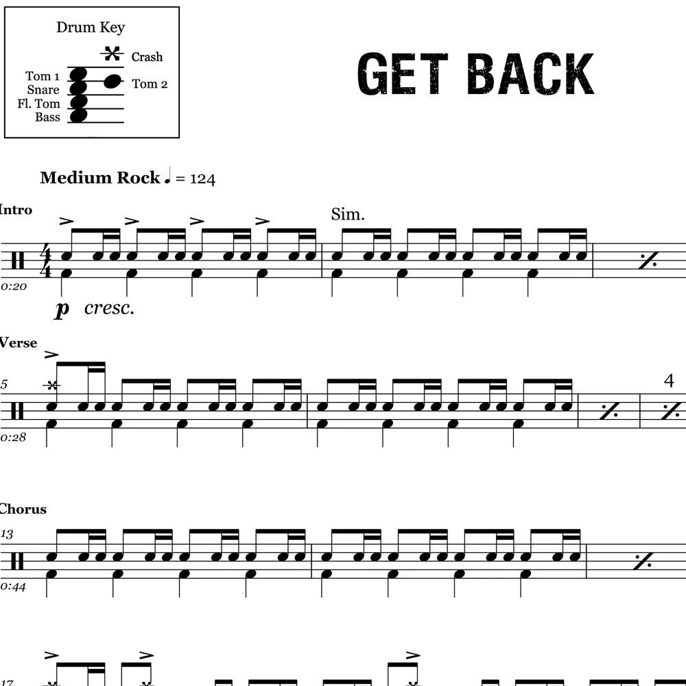Get Back - The Beatles - Drum Sheet Music - Image 2
