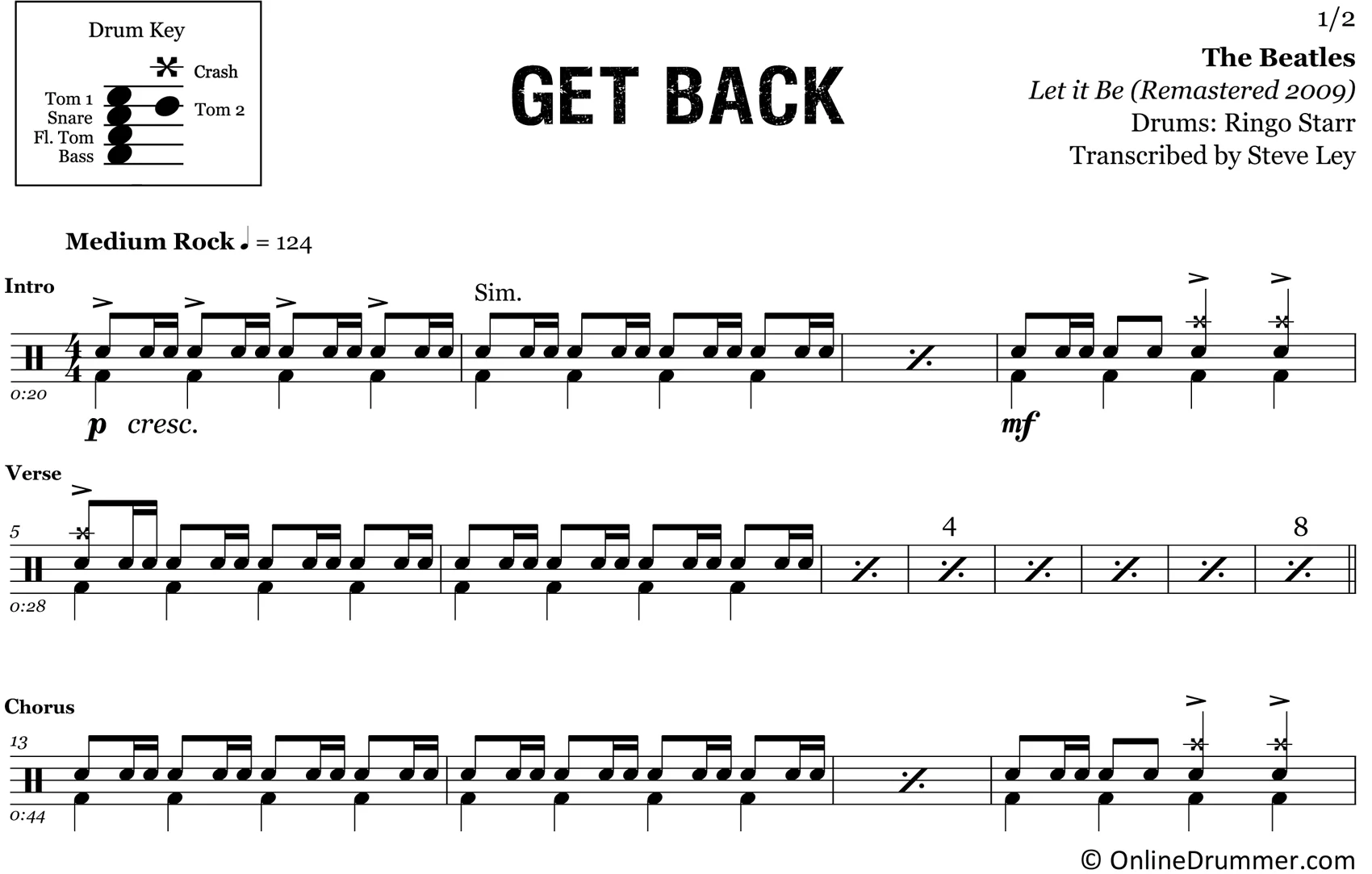 Get Back - The Beatles - Drum Sheet Music - Image 3