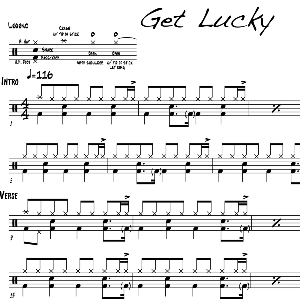 Get Lucky - Daft Punk - Drum Sheet Music - Image 2