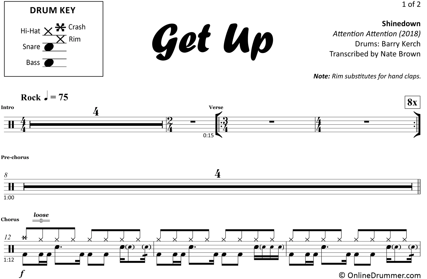 Get Up - Shinedown - Drum Sheet Music - Image 3
