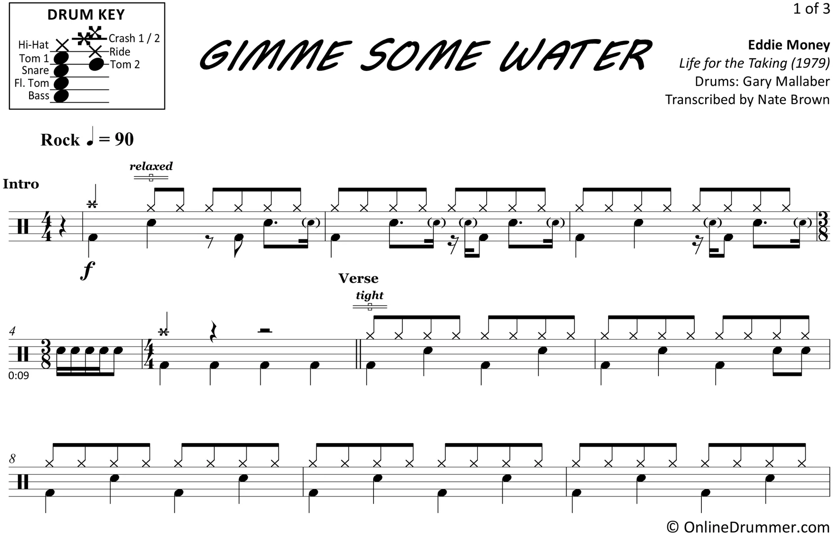 Gimme Some Water - Eddie Money - Drum Sheet Music - Image 3