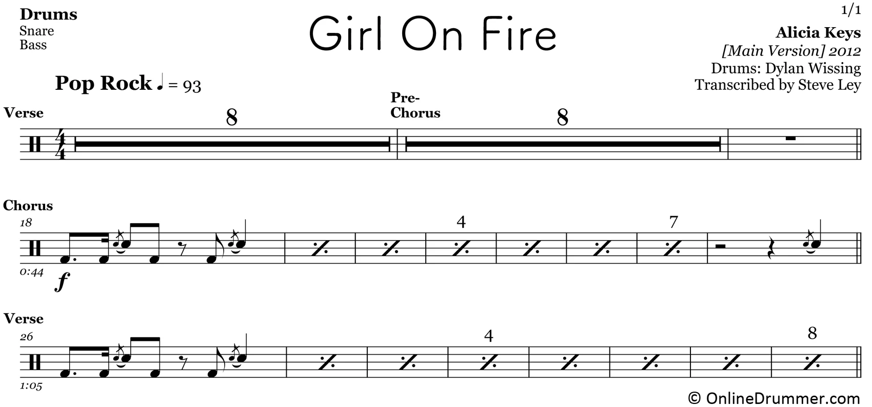 Girl On Fire - Alicia Keys - Drum Sheet Music - Image 3