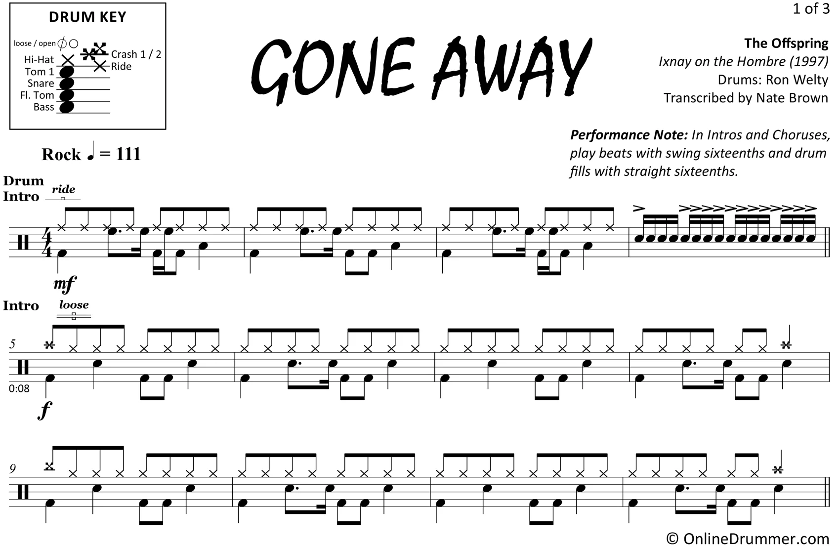 Gone Away - The Offspring - Drum Sheet Music - Image 3