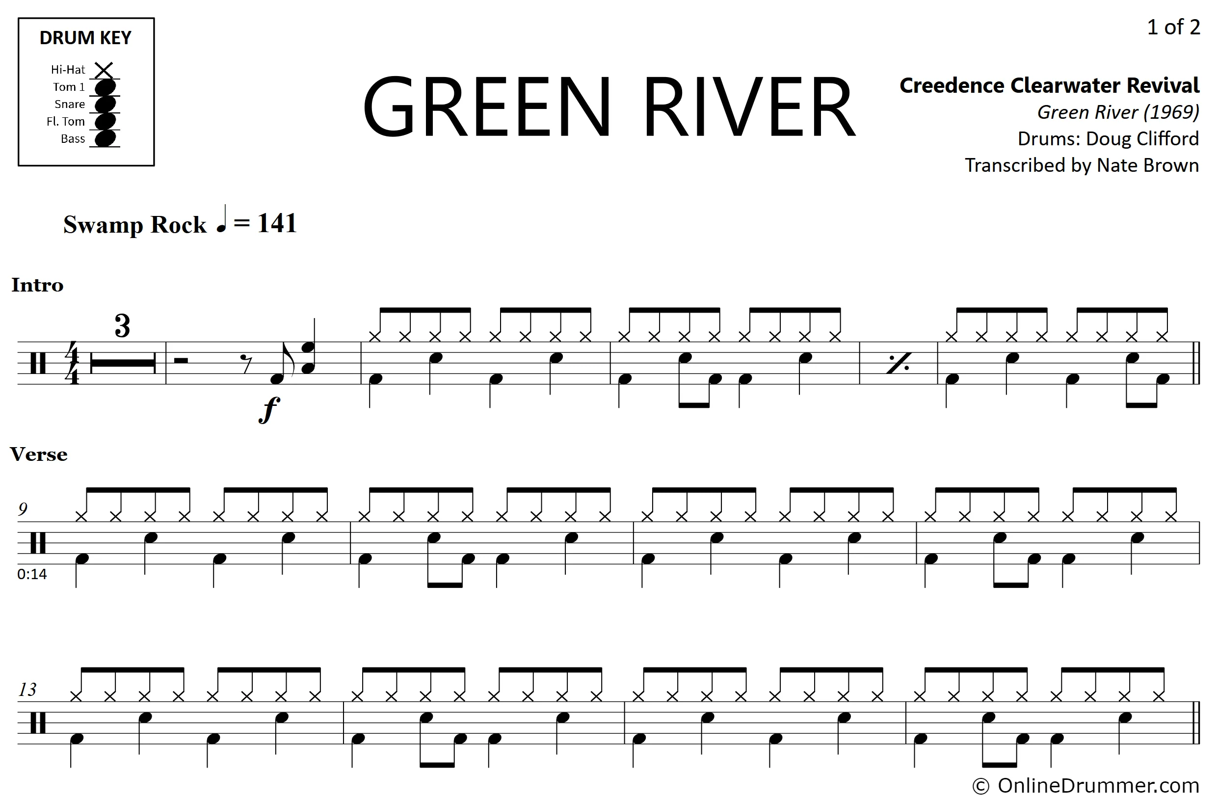 Green River - Creedence Clearwater Revival - Drum Sheet Music - Image 3
