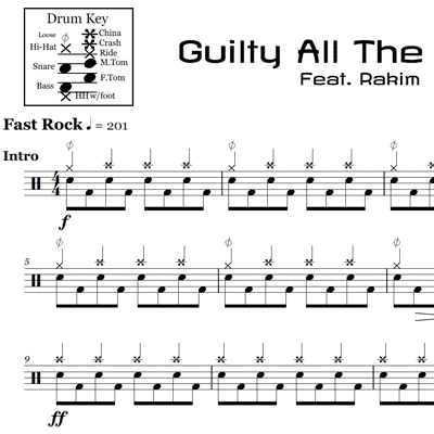 Guilty All The Same - Linkin Park - Drum Sheet Music - Image 3